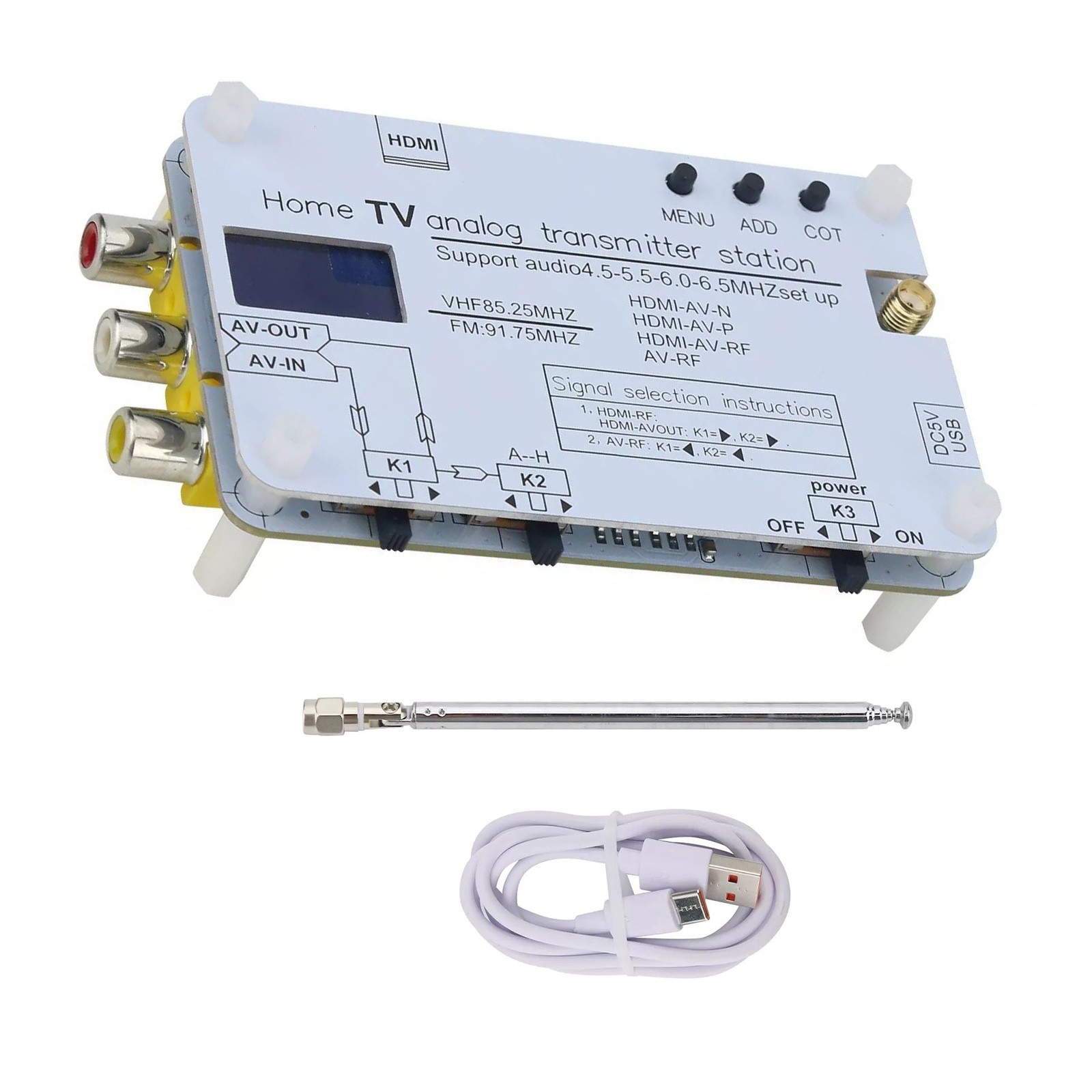 DC 5V Analog TVs Signal Transmitter Home Analog TV Transmitter w/ OLED Screen