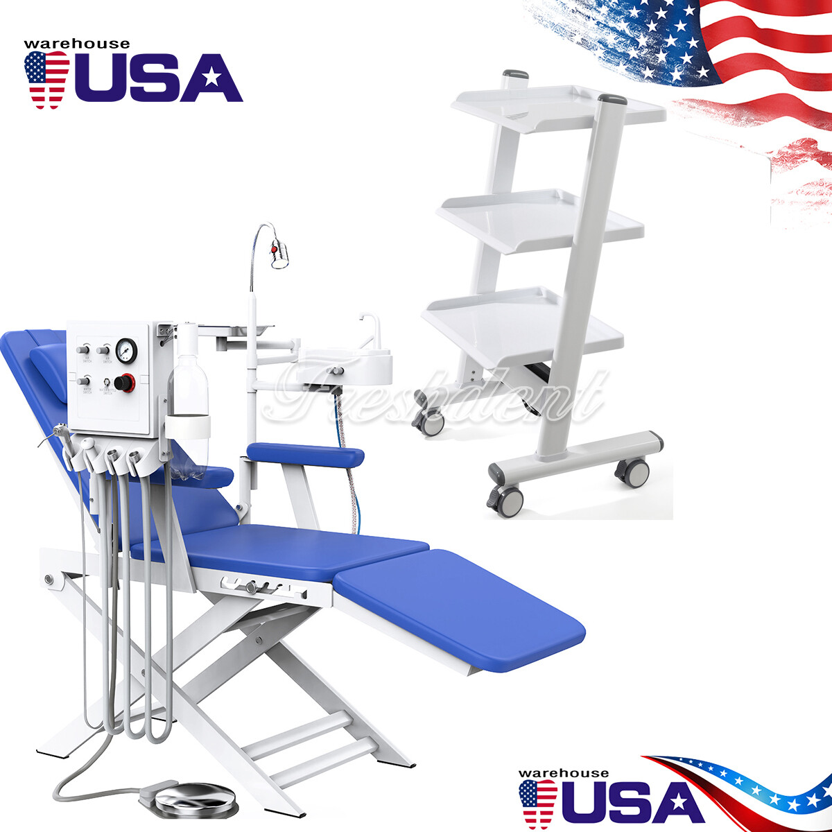 Dental Portátil Silla LED Recargable Plegable+Unidad de Turbina/carro móvil