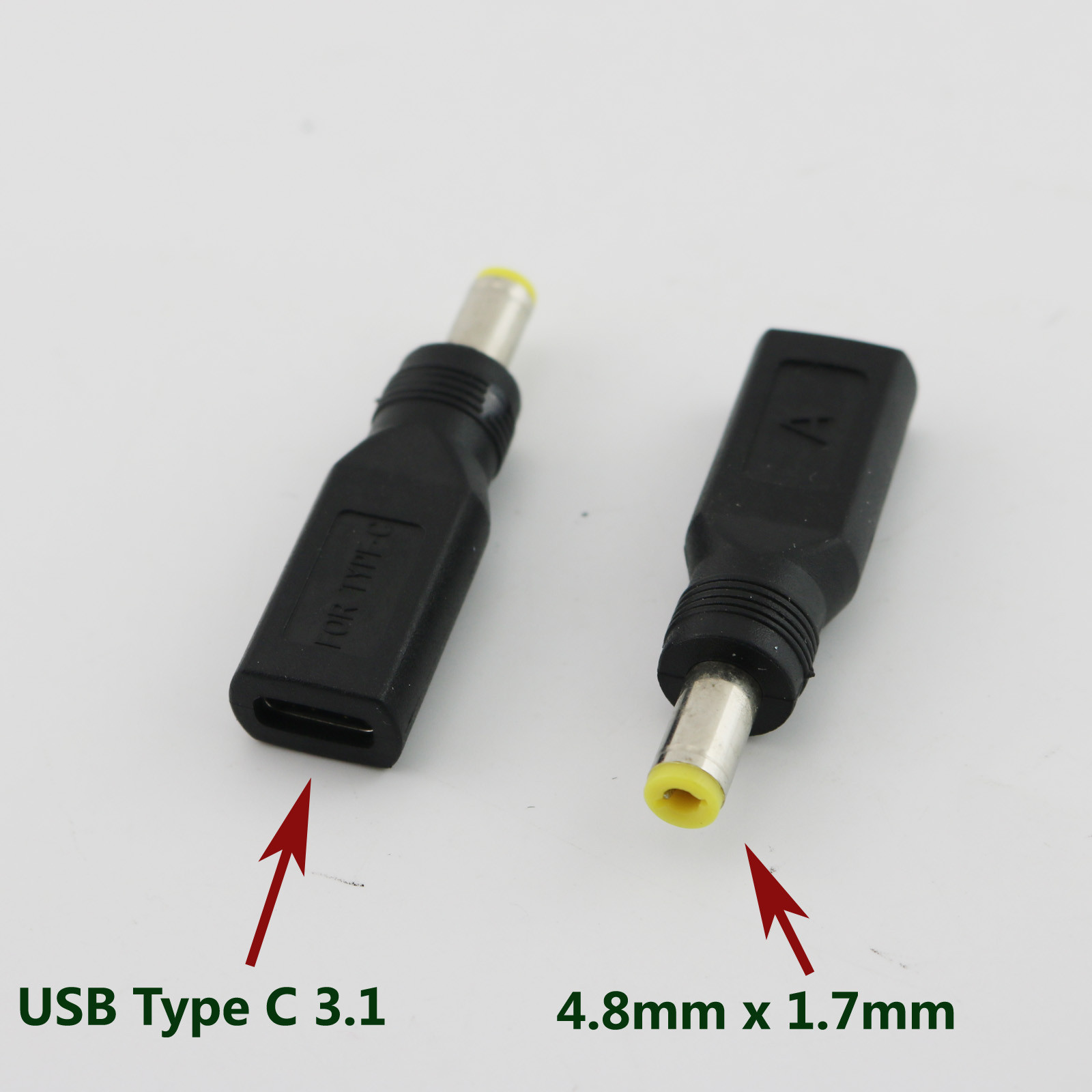 1x USB 3.1 Type C Female to 4.8mm x 1.7mm Male DC Power Charge Adapter Connector