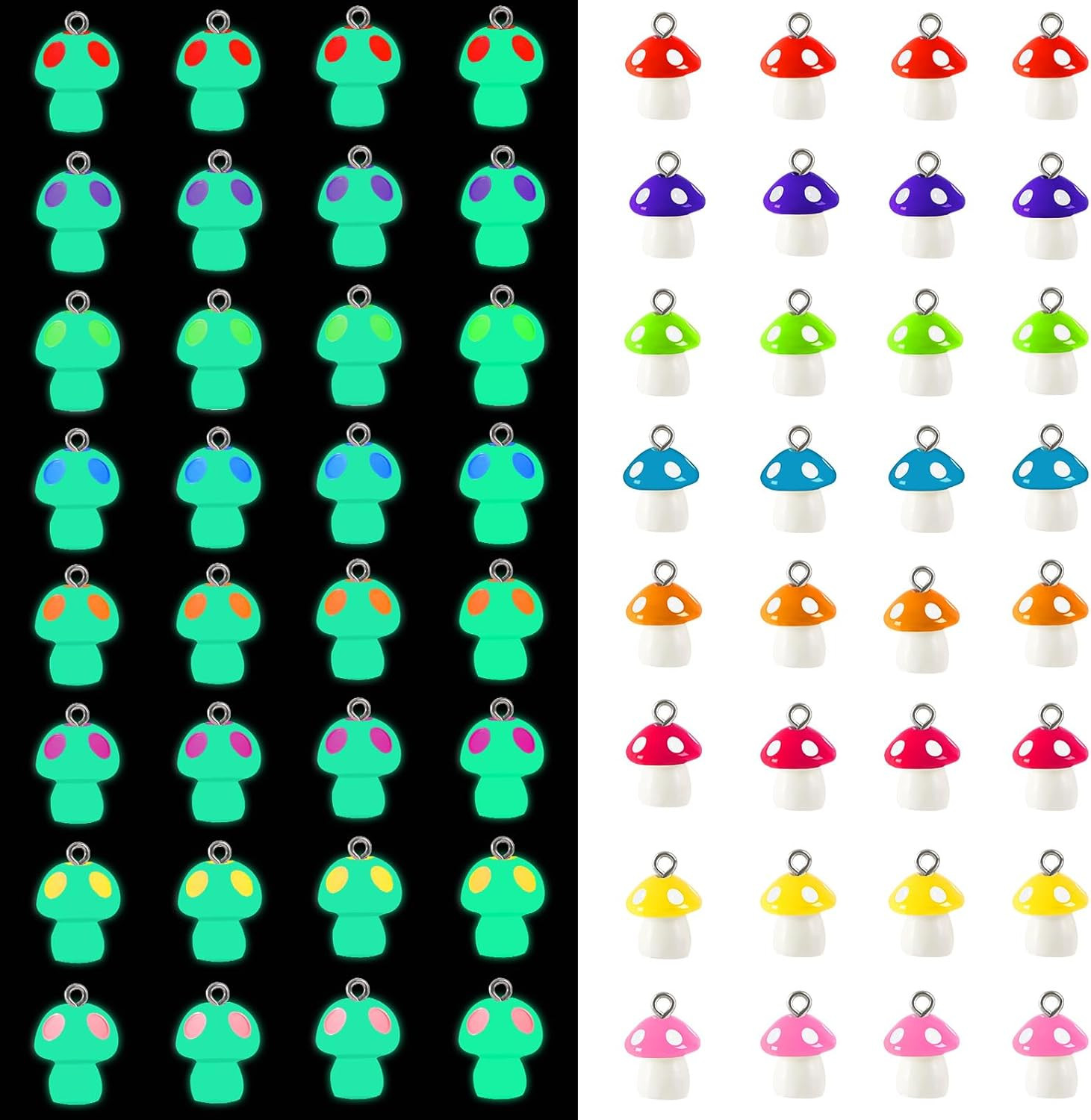 64 Pcs Mini Resin Mushroom Charms, Luminous Mushroom Beads for Jewelry Making