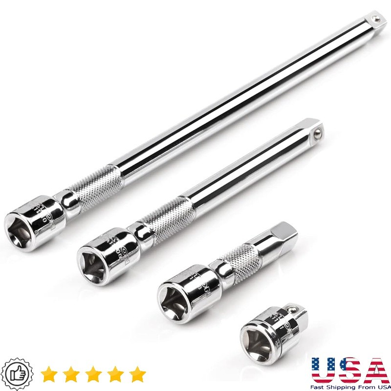 Alloy Steel Drive Extensions Set Knurled Grip Polished Finish Nutsetter Tools US