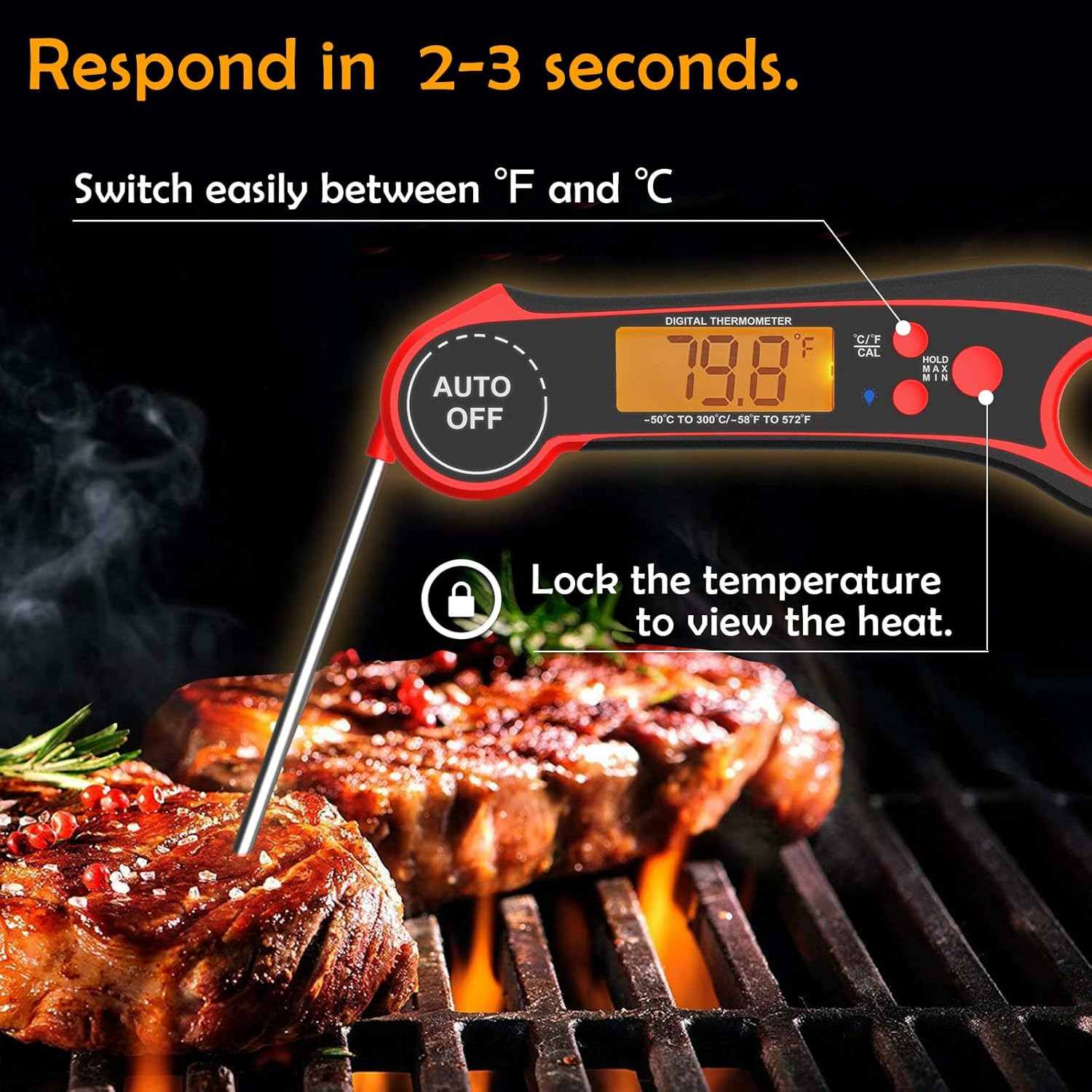Meat Thermometer,Digital Instant Read Food Thermometer with Backlight,Waterproof