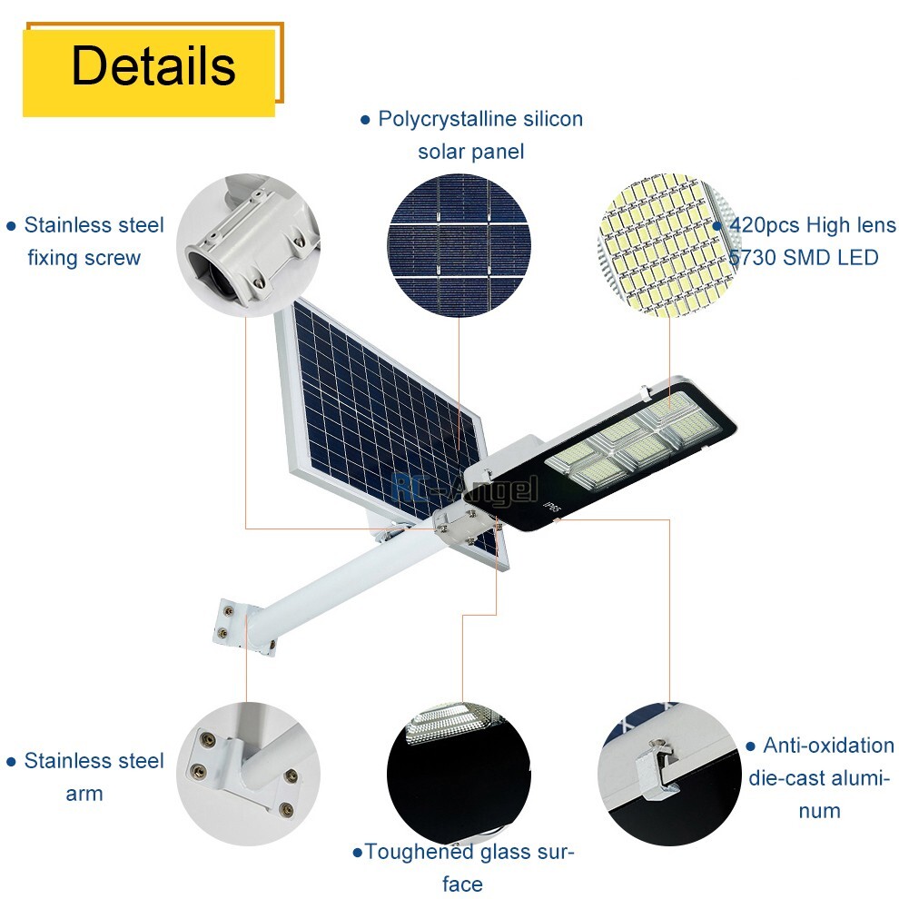 300W Commercial Solar Street Light LED Outdoor Dusk Dawn Road Lamp+Pole+Remote