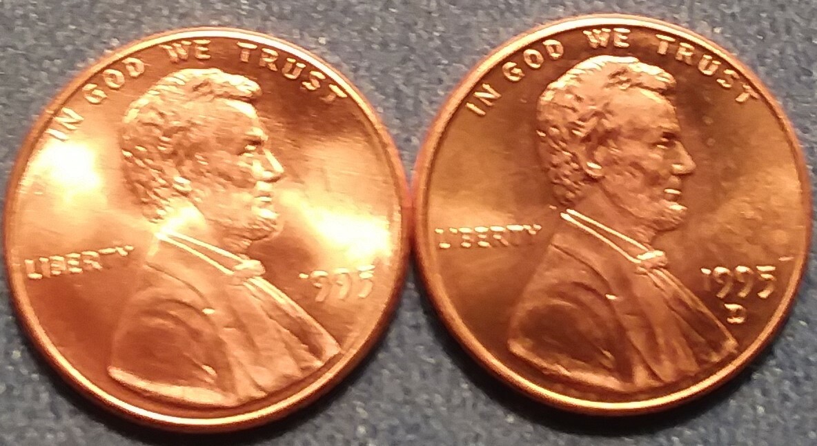 1995 P&D Brilliant Uncirculated Lincoln Cents(2 coins) Ships Free. BU condition.