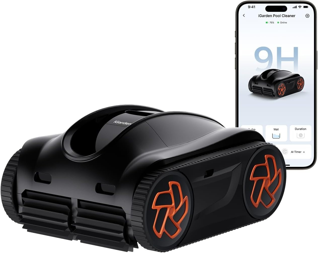 iGARDEN 9H Runtime Cordless Robotic Pool Cleaner Wall Climbing Waterline