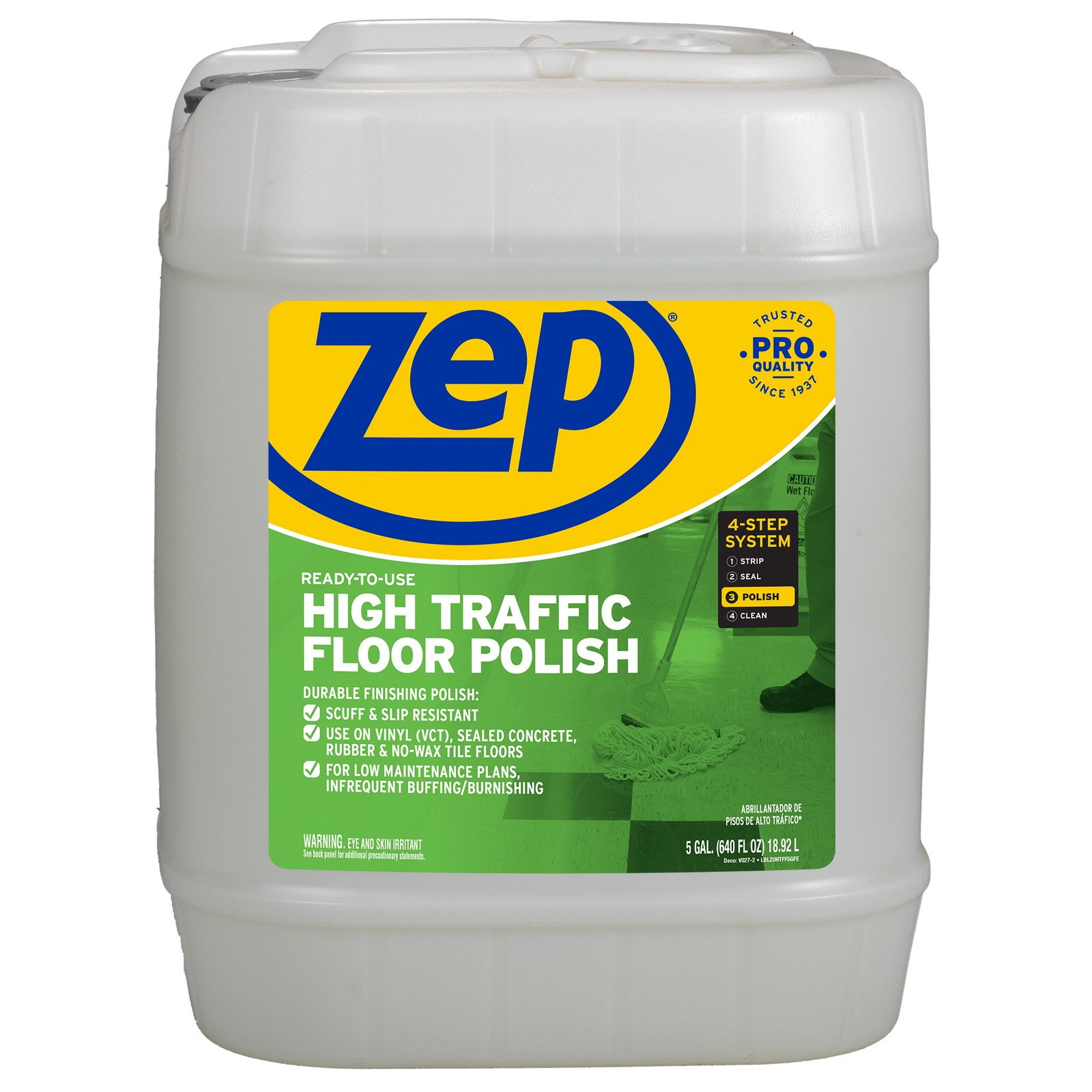 Zep High Traffic Floor Polish - 5 Gal (1 Pail) ZUHTFF5G - Scuff and Slip