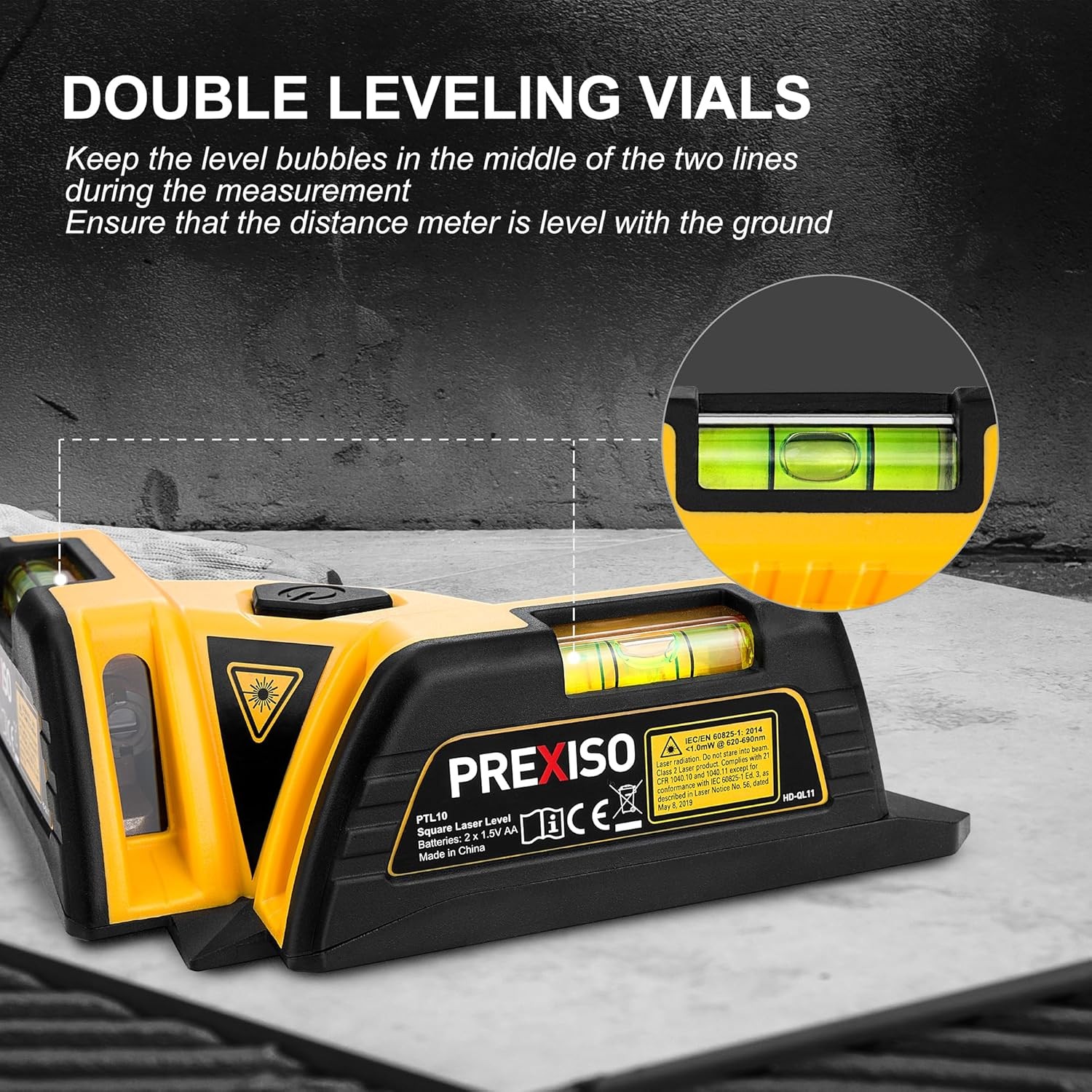PREXISO 30Ft Magnetic Square Laser Level 90° Tile Line with 2 Bubble Vials USA