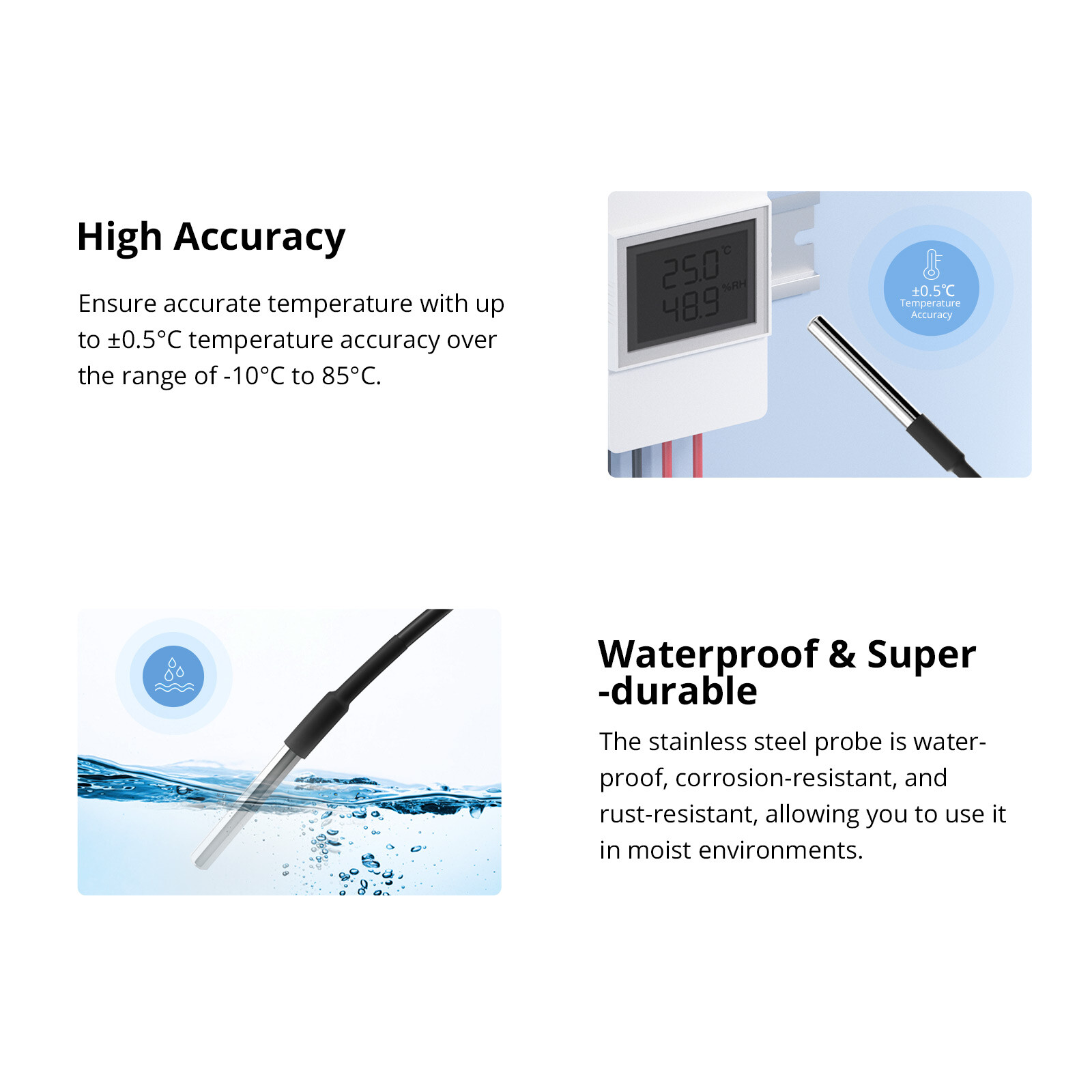 SONOFF WTS01 Waterproof Temperature Sensor, Works with TH Elite/TH Origin Switch