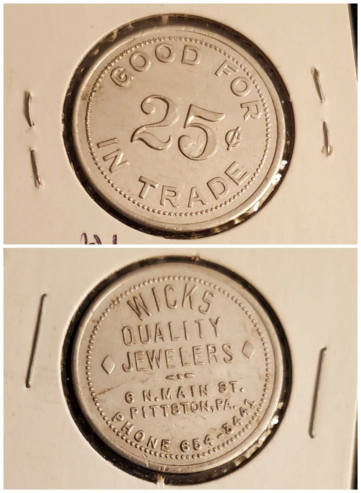 Wicks Quality Jewelers Pittston PA good for 25c in trade token gft520 large