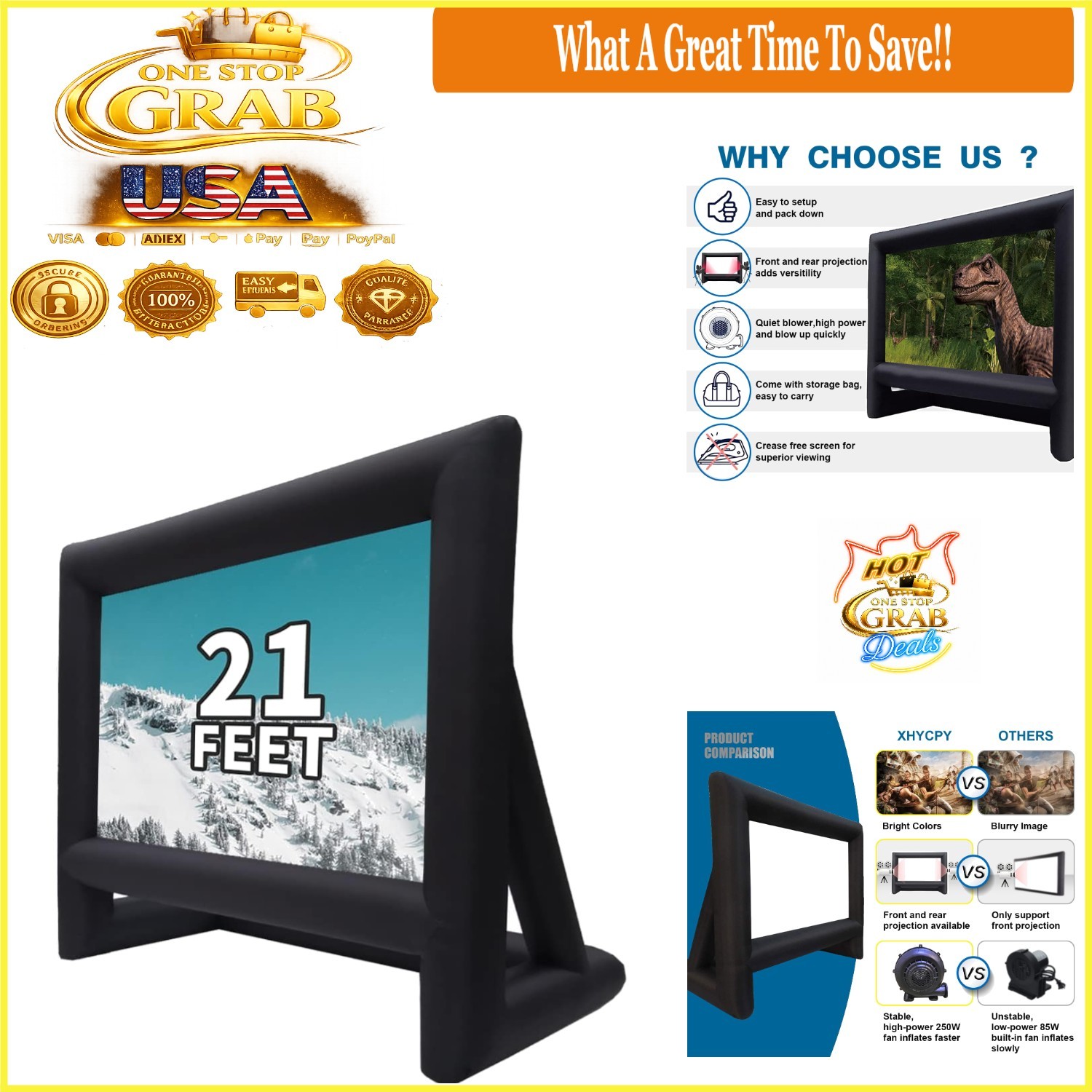 21 Feet Inflatable Outdoor Projector Screen Kit with Blower & Stakes
