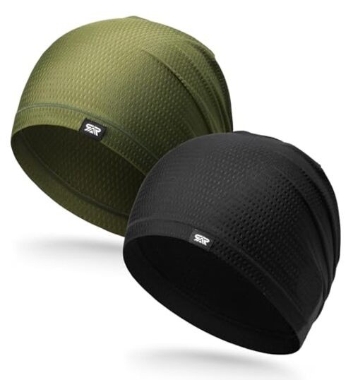 2Pcs Summer Mesh Breathable Skull Beanie - Soft Stretchy Black & Military Green