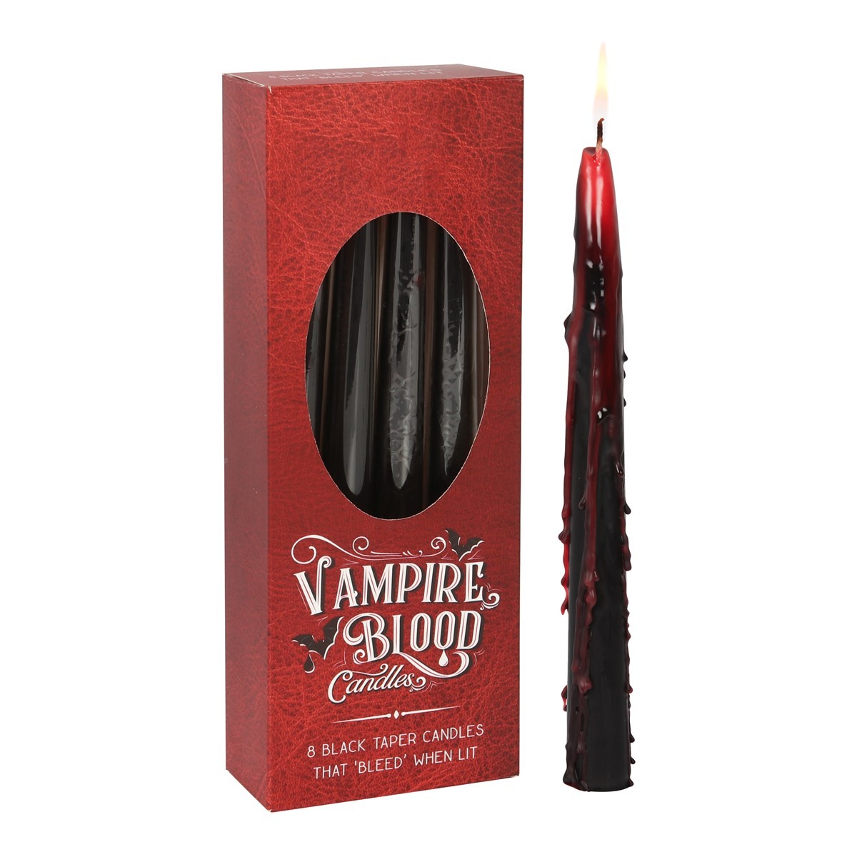 Pack of 8 Witchcraft Ritual Spell Vampire Blood Black Red Taper Candles 10"