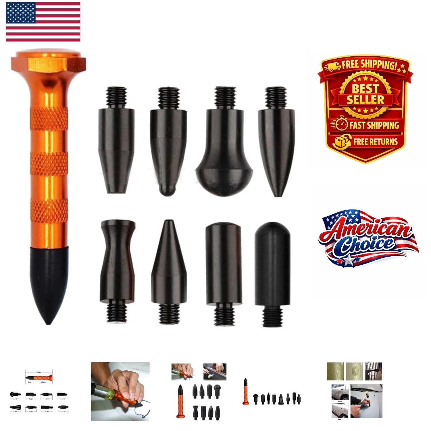 Metal Tap Down Dent Repair Tool Set - 9 Pieces for Safe Hail Damage Fixing