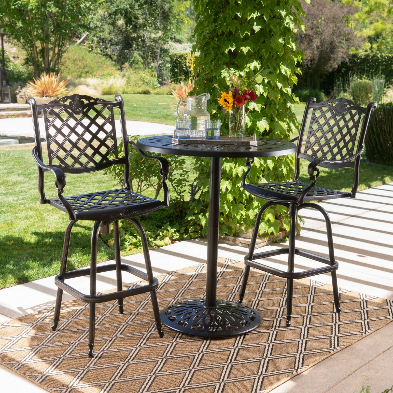 Arianna Outdoor Aluminum Bar Set with Patina Copper Finish