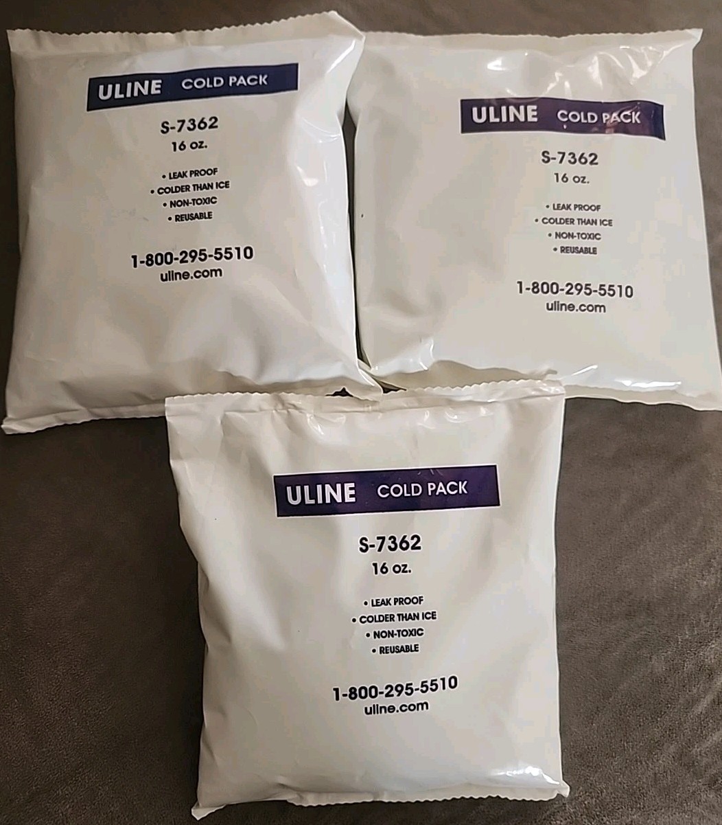 3 New Open Box ULINE S-7362 Cold Packs 16 oz 6x6.75x1"