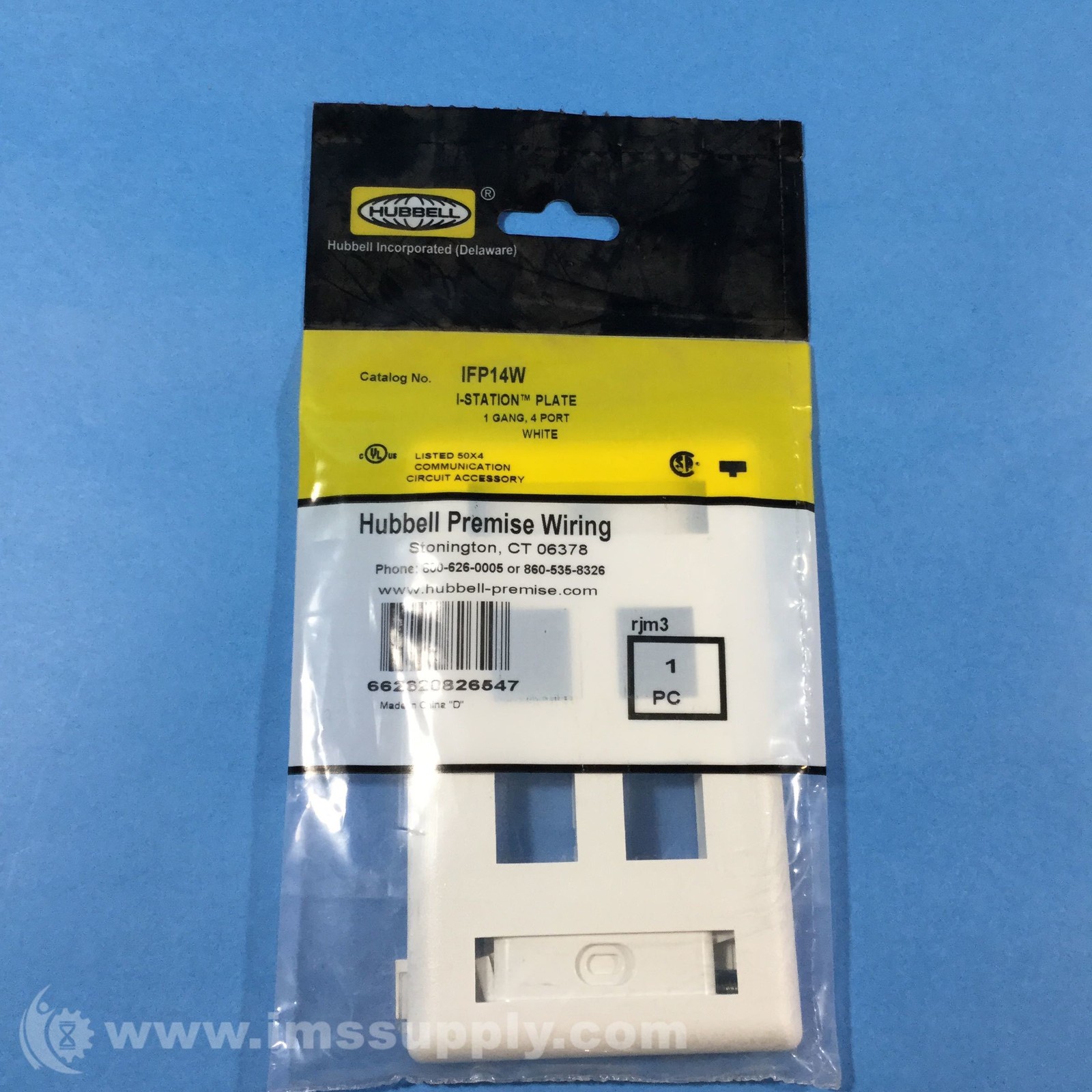 Hubbell IFP14W 4-Port Rear-Loading Single-Gang Faceplate FNFP