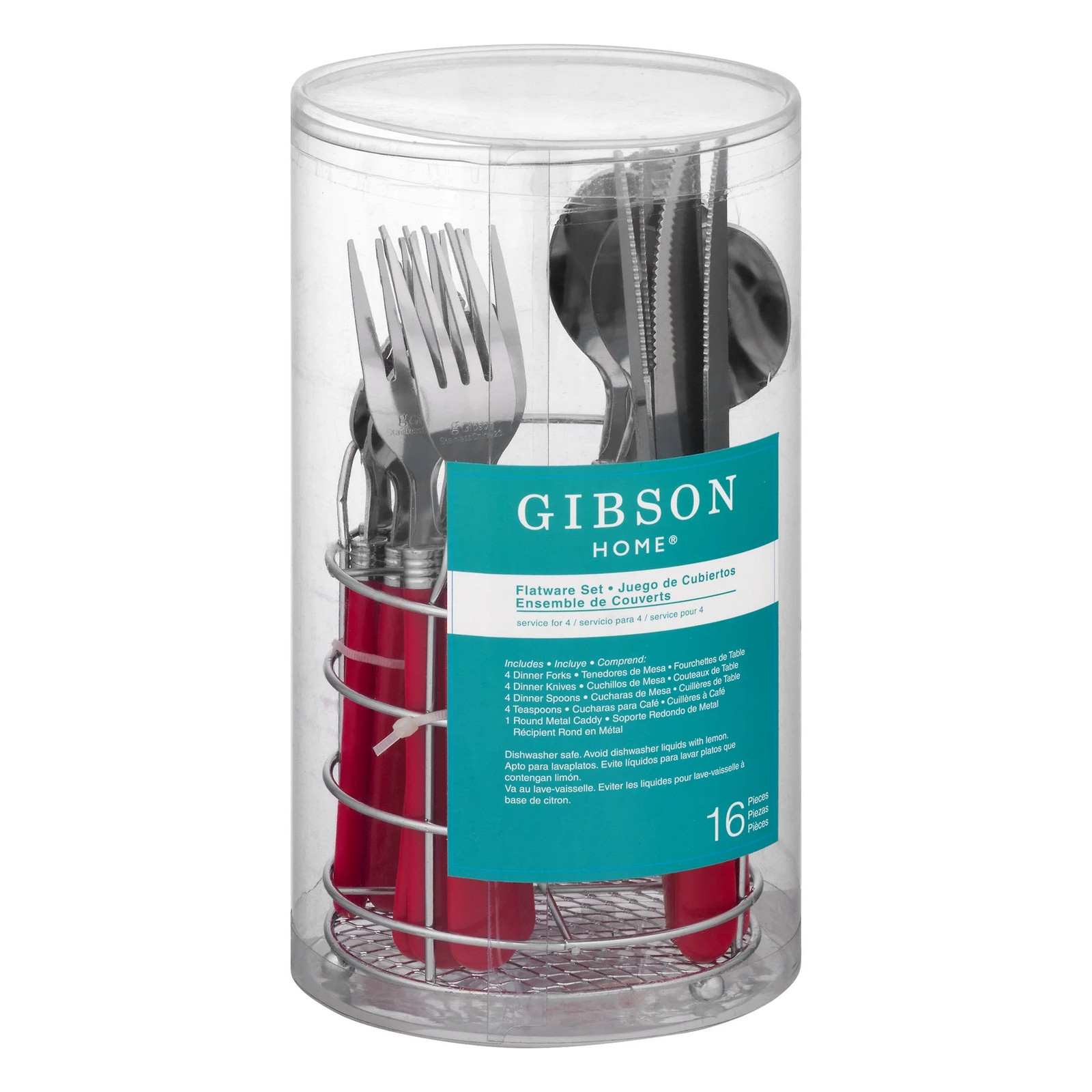 Gibson Sensations II 16 Piece Red Plastic Handle Flatware Set