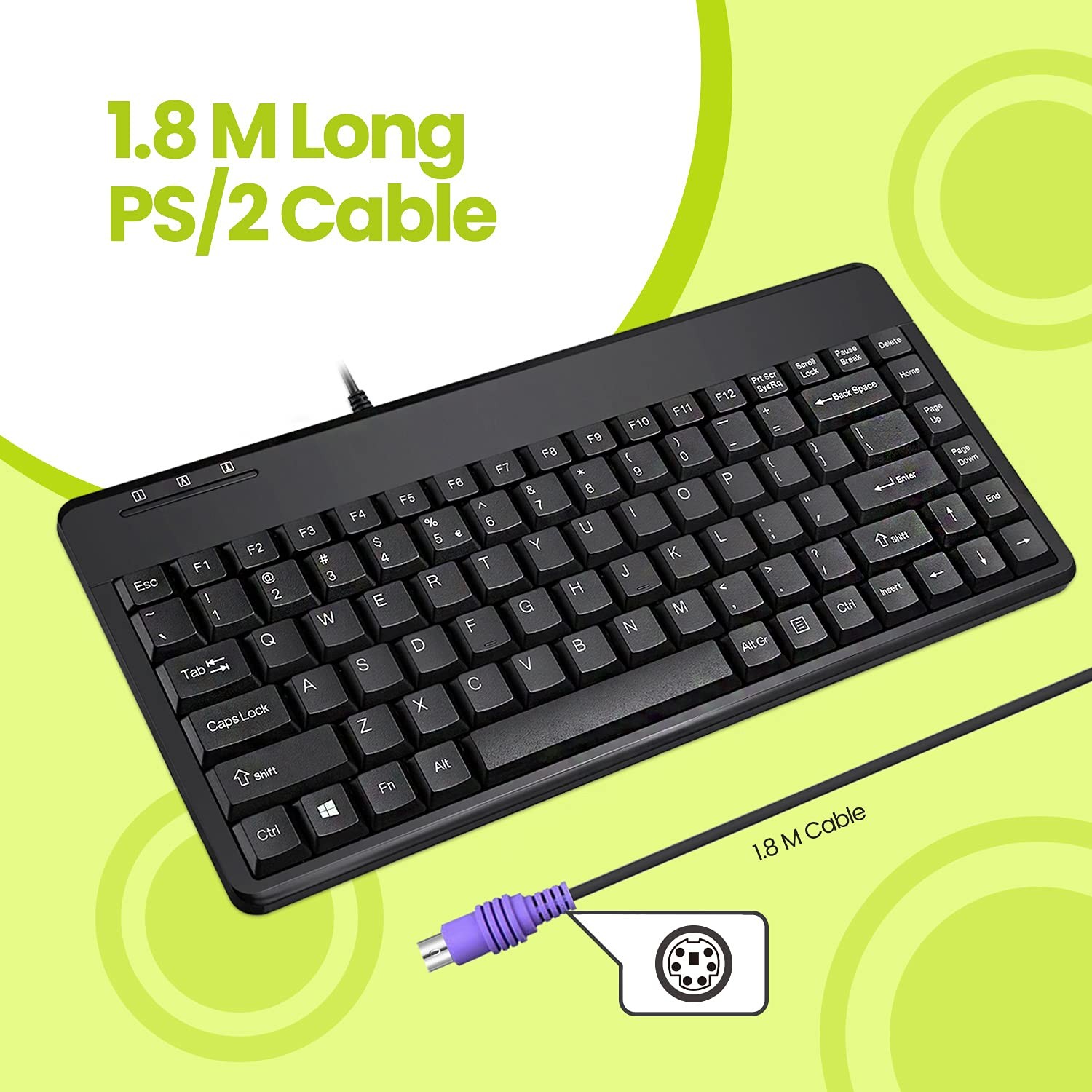 Wired PS2 Mini Keyboard, Black, US English Layout for Efficient Typing