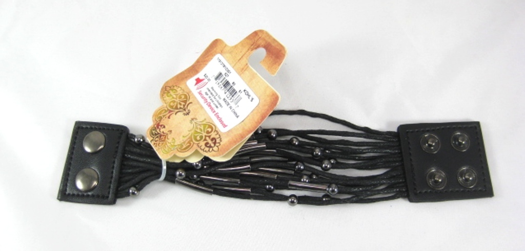 Multi Strand Black Leather Bracelet with Hematite Sliders & Balls by Mudd #B1004