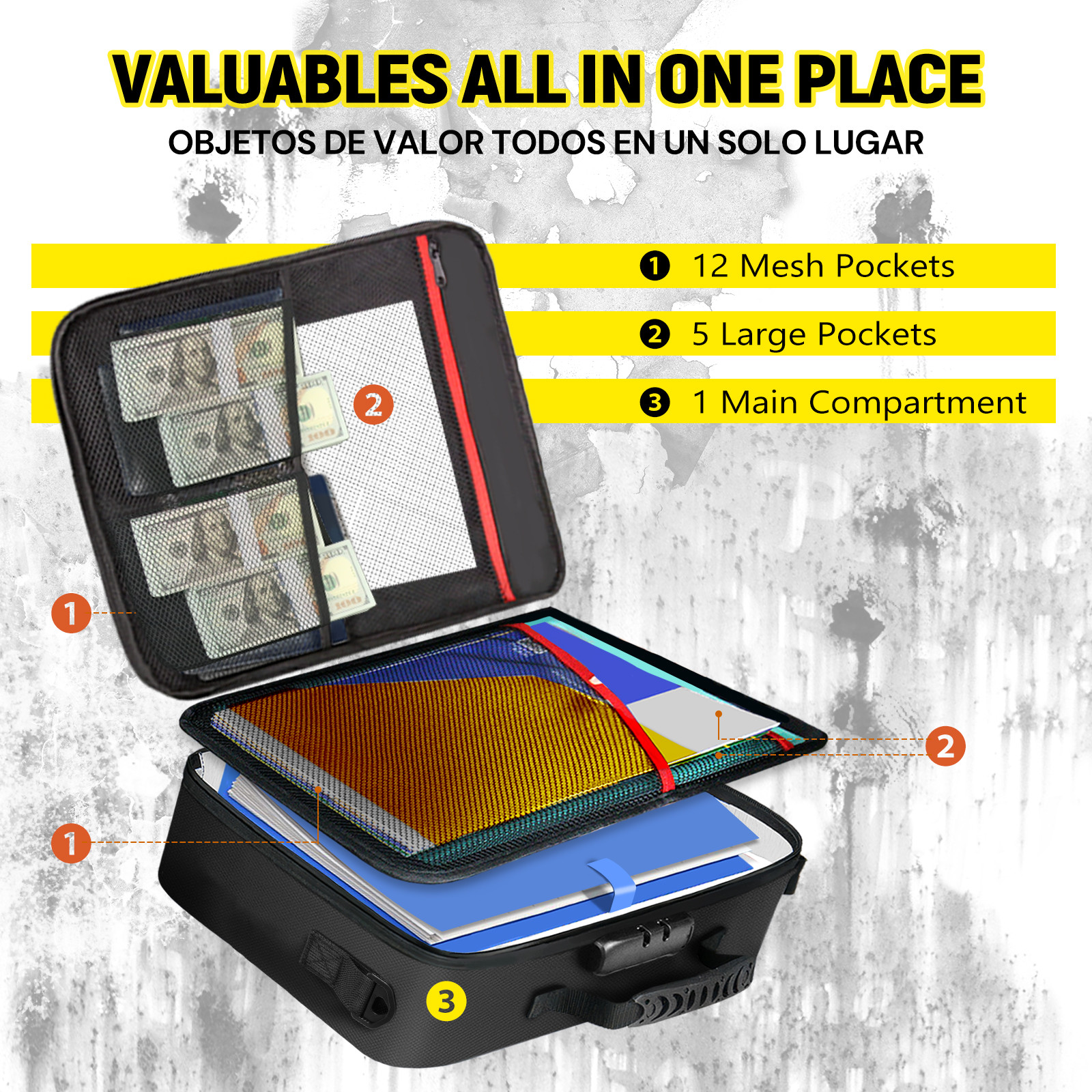 Fireproof Multi-layer Document Bag Black Portable File Organizer Briefcase