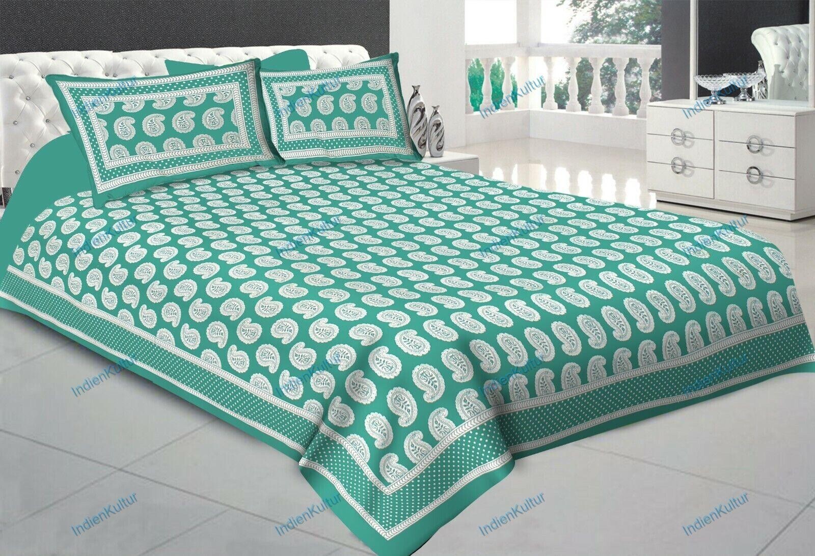 Sanganeri Jaipuri Printed Cotton Double Bed Sheet With 2 Pillow Cover 90x108