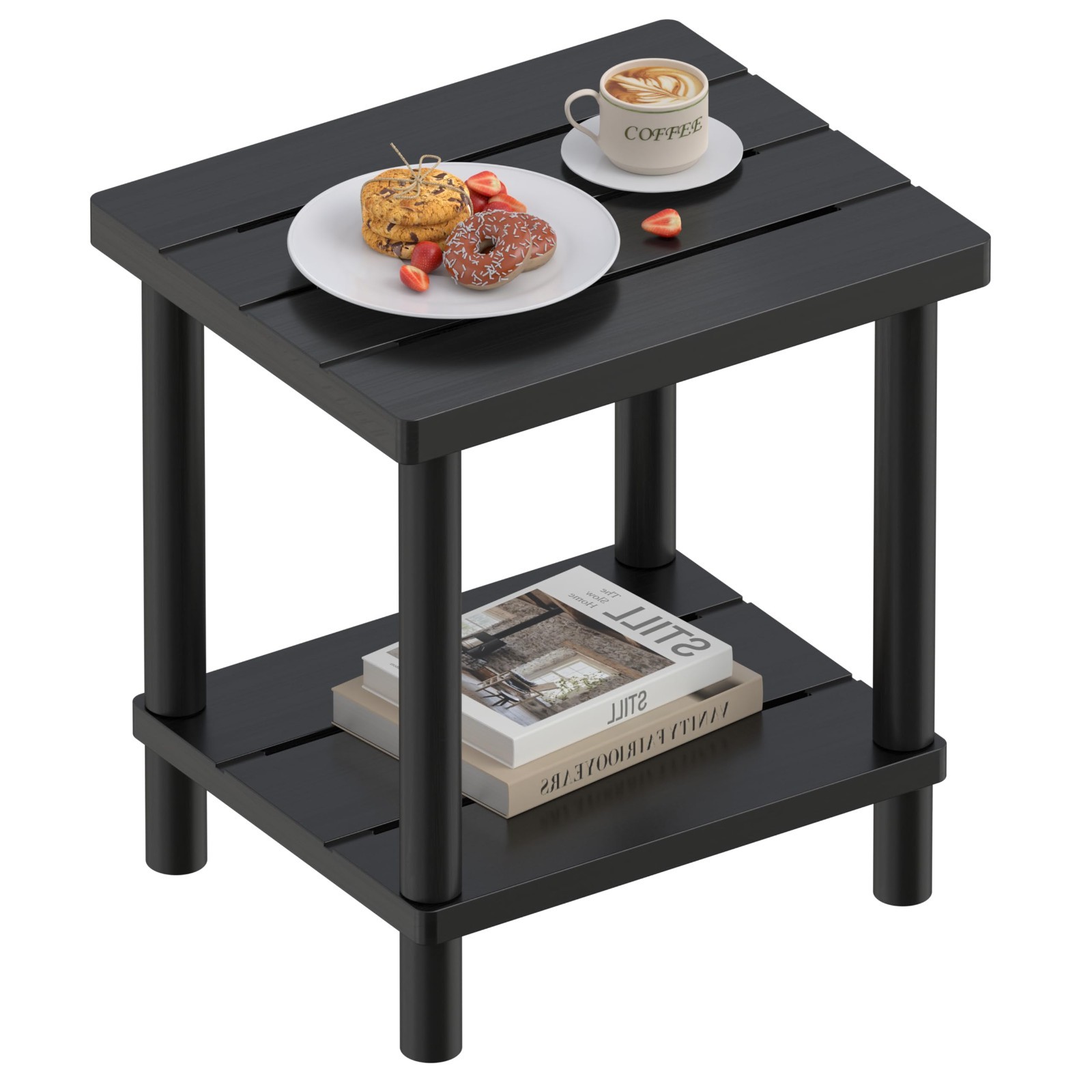 2-Tier Bamboo Outdoor Side Table - Weather Resistant, Easy Assembly, Patio, Pool