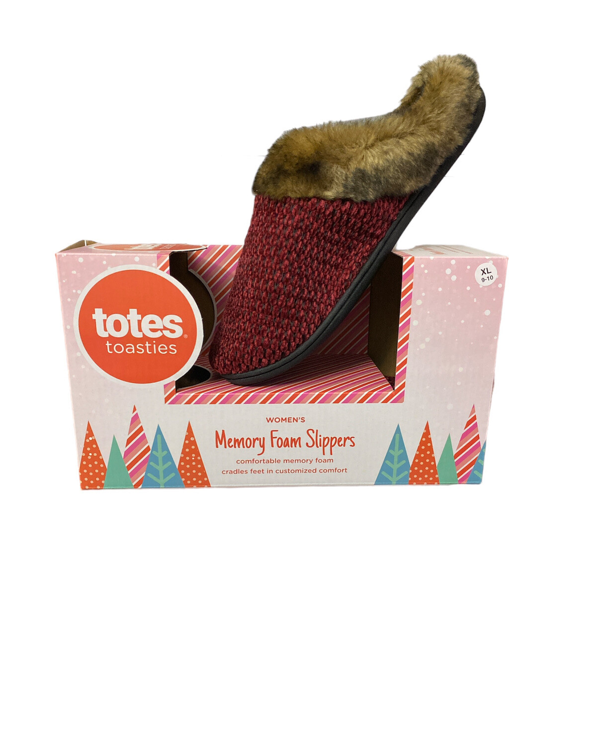 Woman's Faux Fur Slippers Red XL (9-10) Memory Foam Slip On Totes Toasties NEW