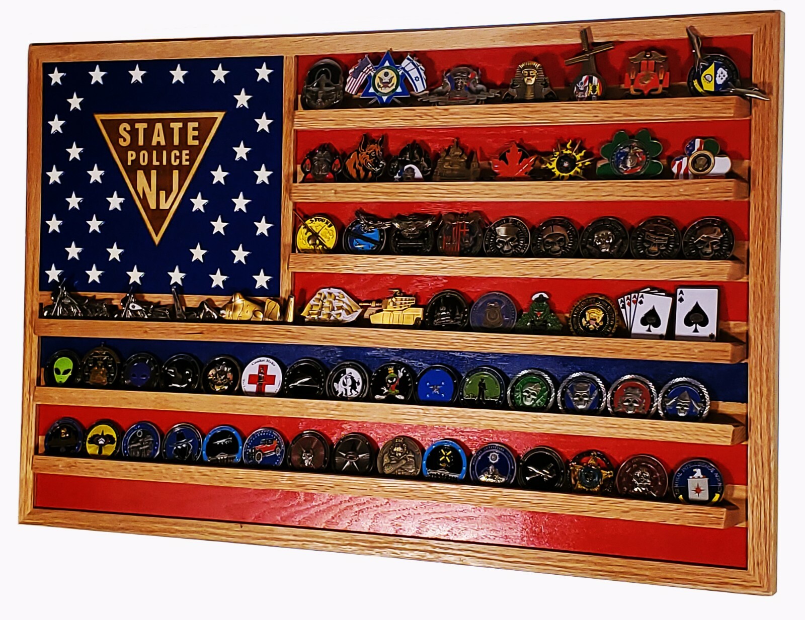 New Jersey State Trooper / Police Challenge Coin Display 70-100 Coins TRAD