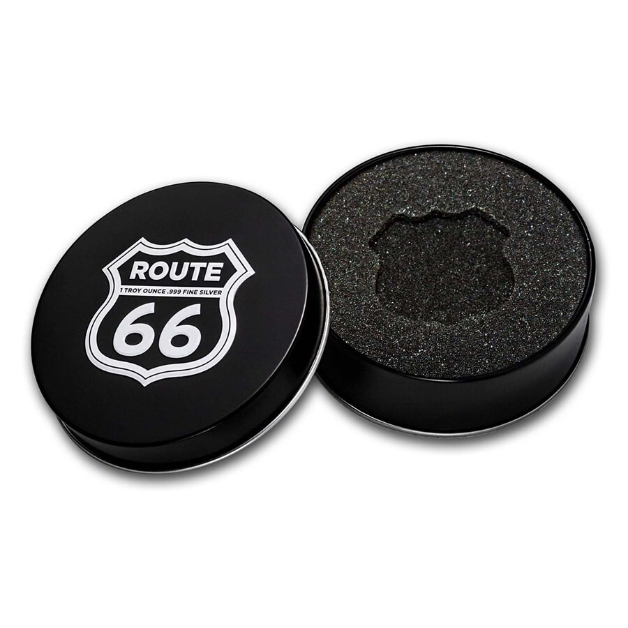 NEW ROUTE 66 - TIN DISPLAY ROUND BOX - for Route 66 Silver Shields 