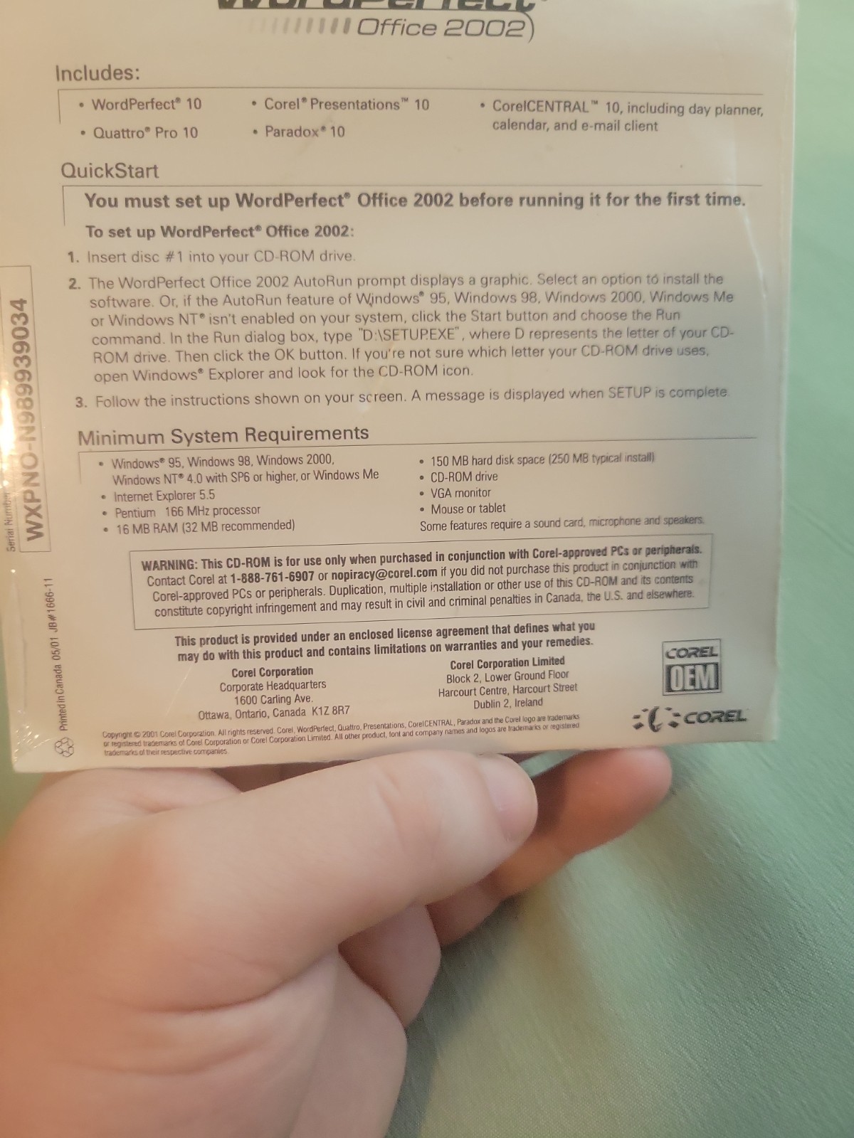 Word Perfect 2002 Corel Oem Sealed Disc