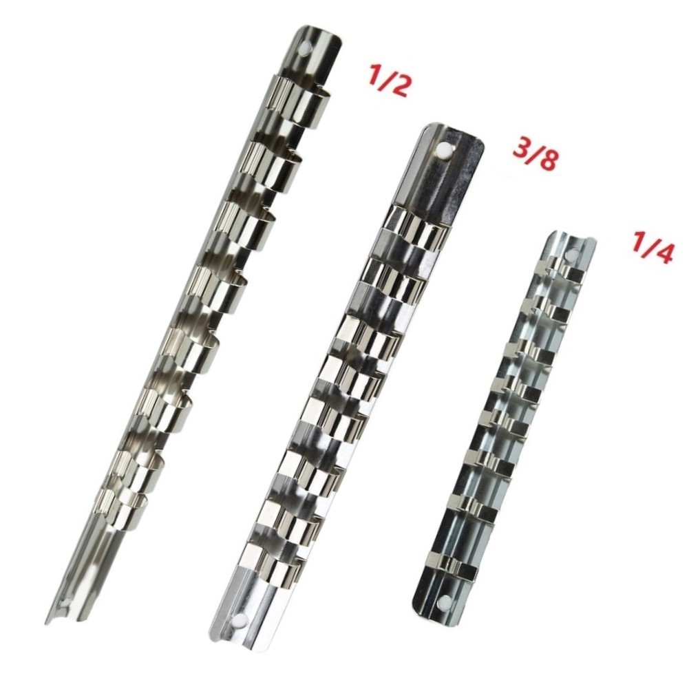 Socket Rack Holder 1/4 3/8 1/2inch With 8 Clips On Rail Tool Organizer/ Storage