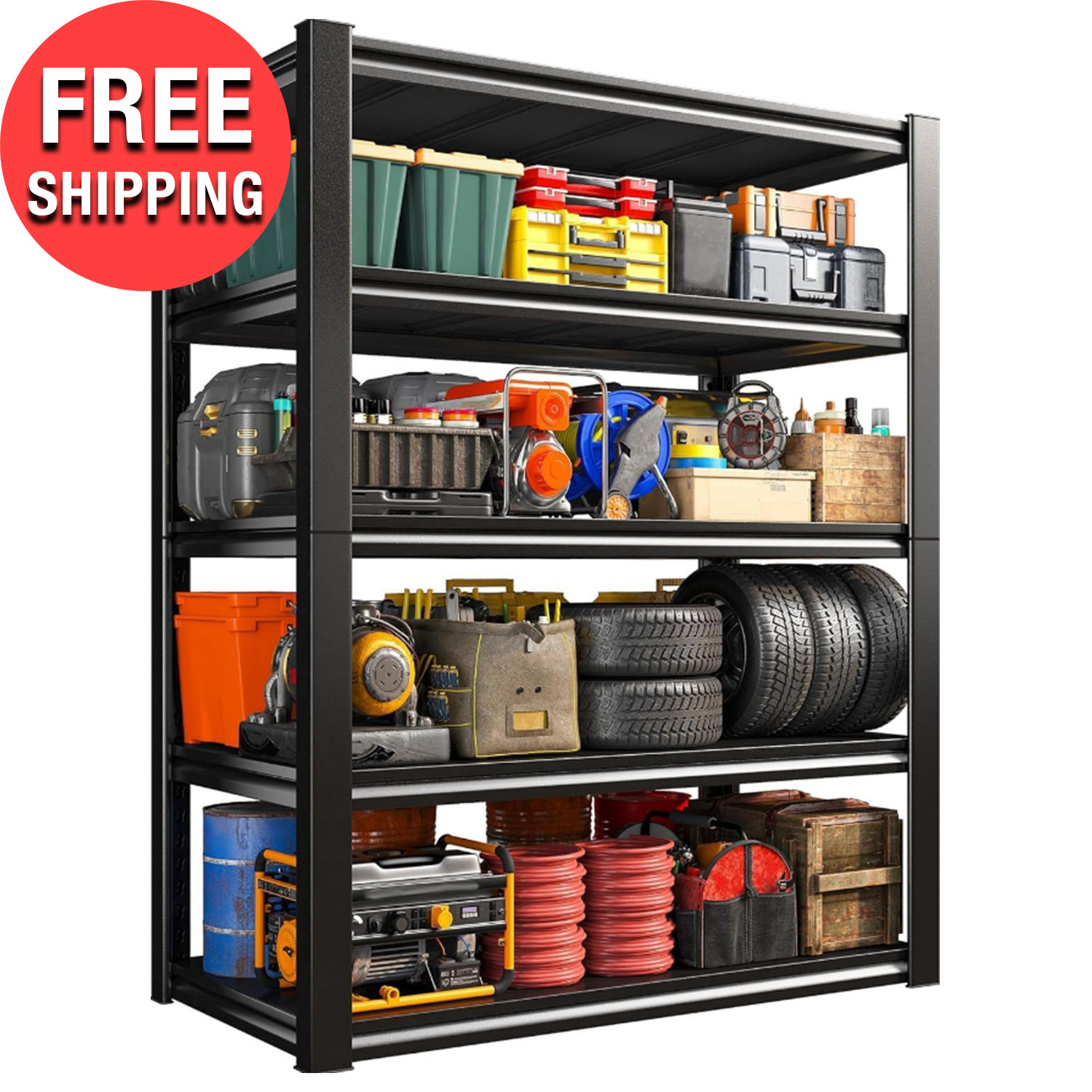 Metal Storage Rack Heavy Duty Industrial Shelves 5-Tier Black 2500 lbs. Capacity