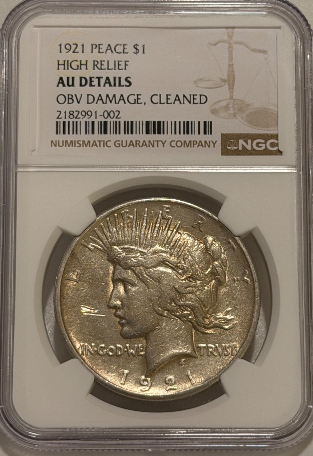 1921 Peace Silver Dollar NGC AU Details Key Date Peace