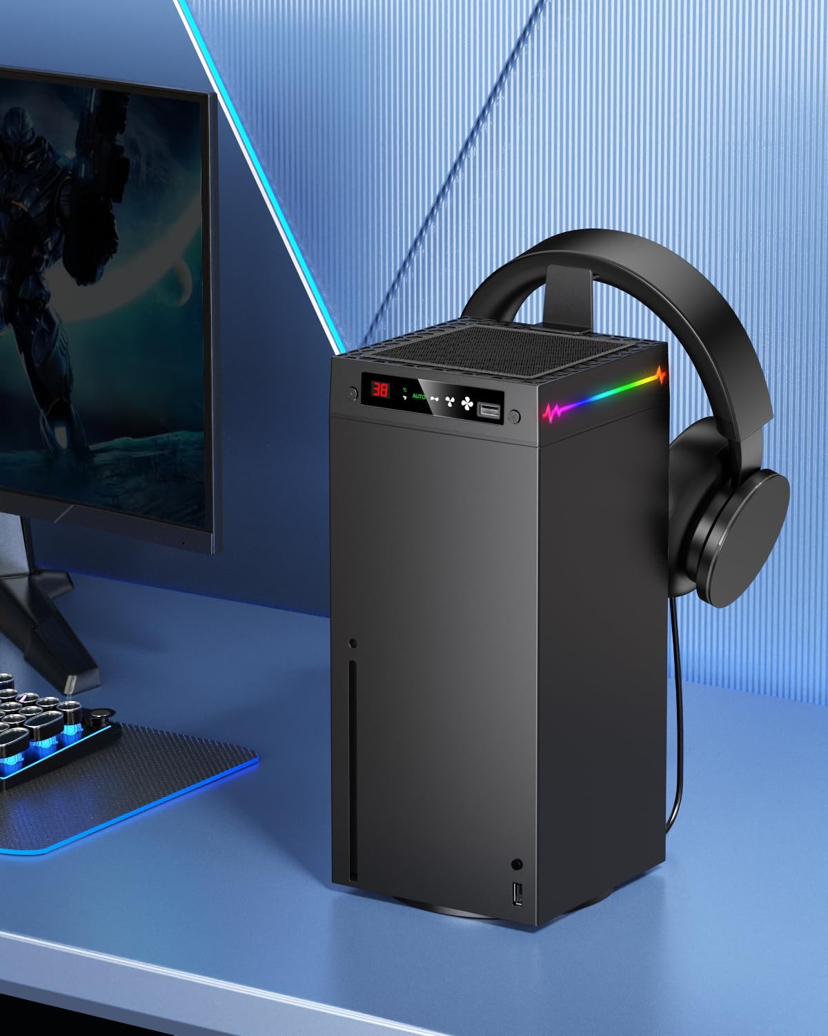 LED Display Cooling Fan Xbox X 9 RGB Adjustable Temp Cooler Light Switch