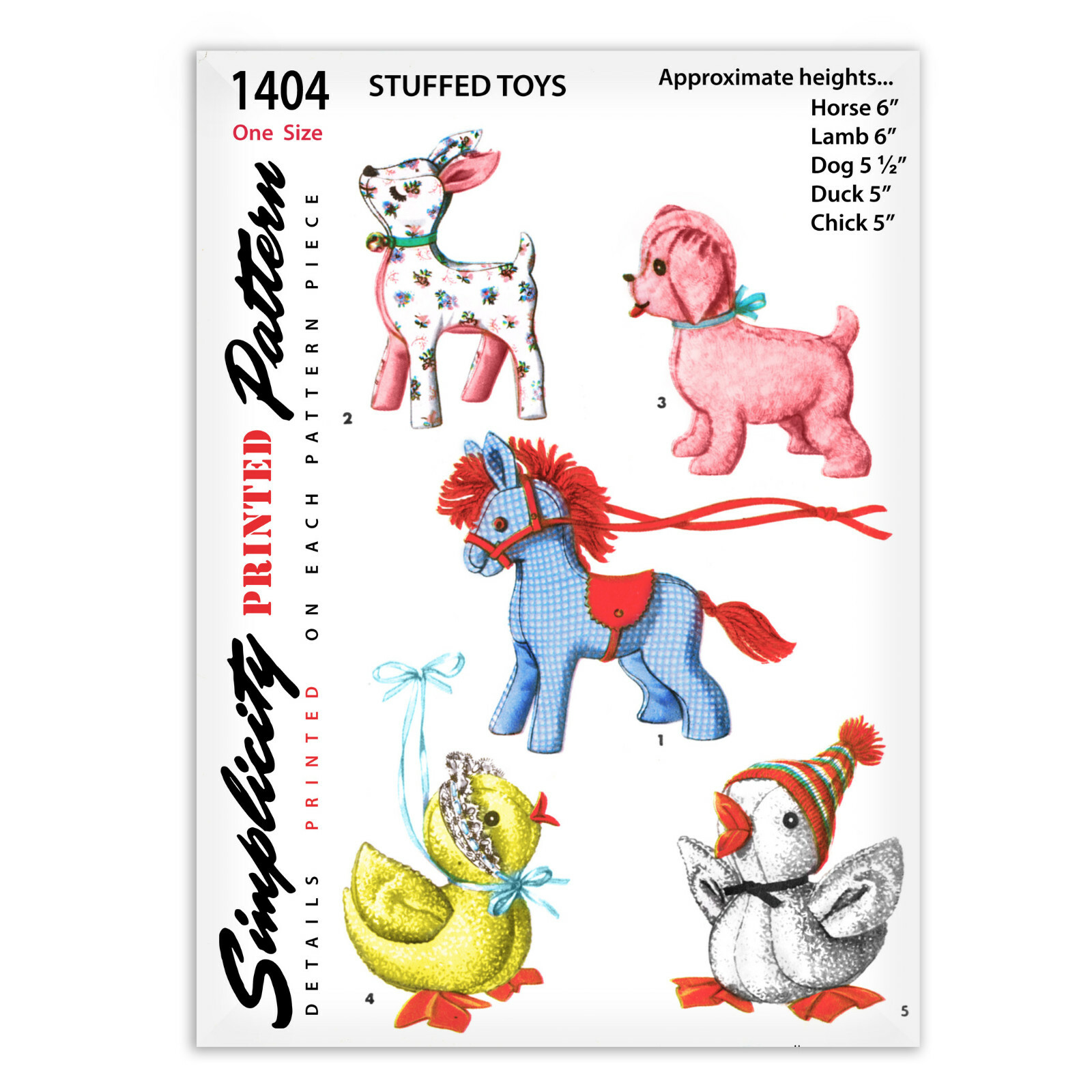 Lamb Chick Duck Horse Pony Dog Stuffed Animal Toy 1404 Sewing Pattern Simplicity