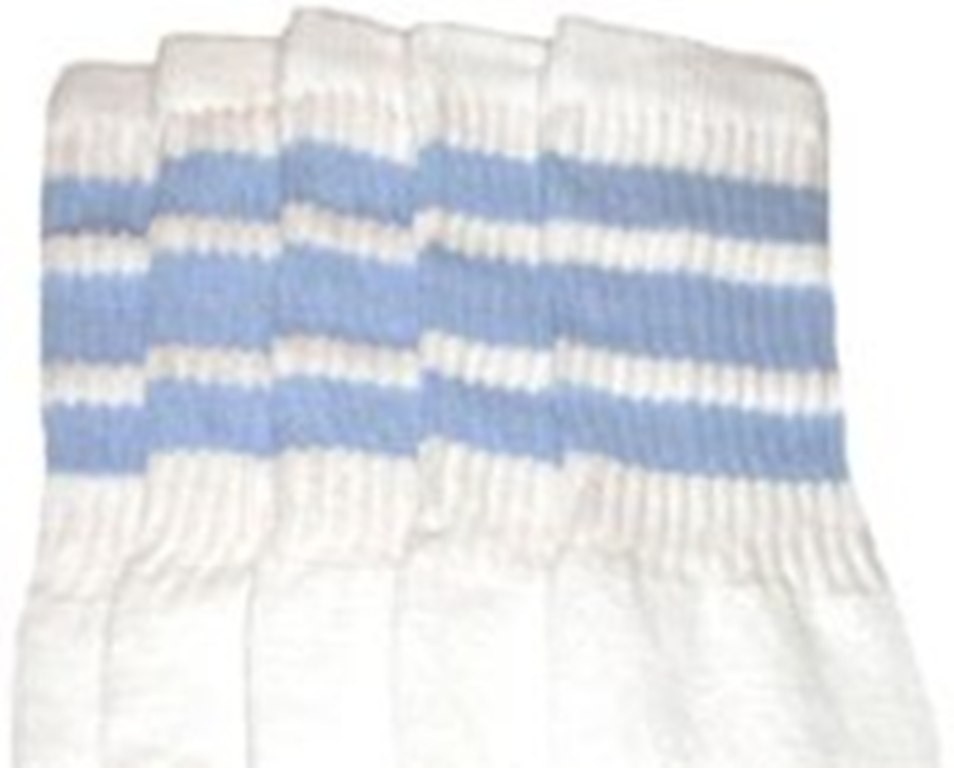 22” KNEE HIGH WHITE tube socks with BABY BLUE stripes style 1 (22-10)
