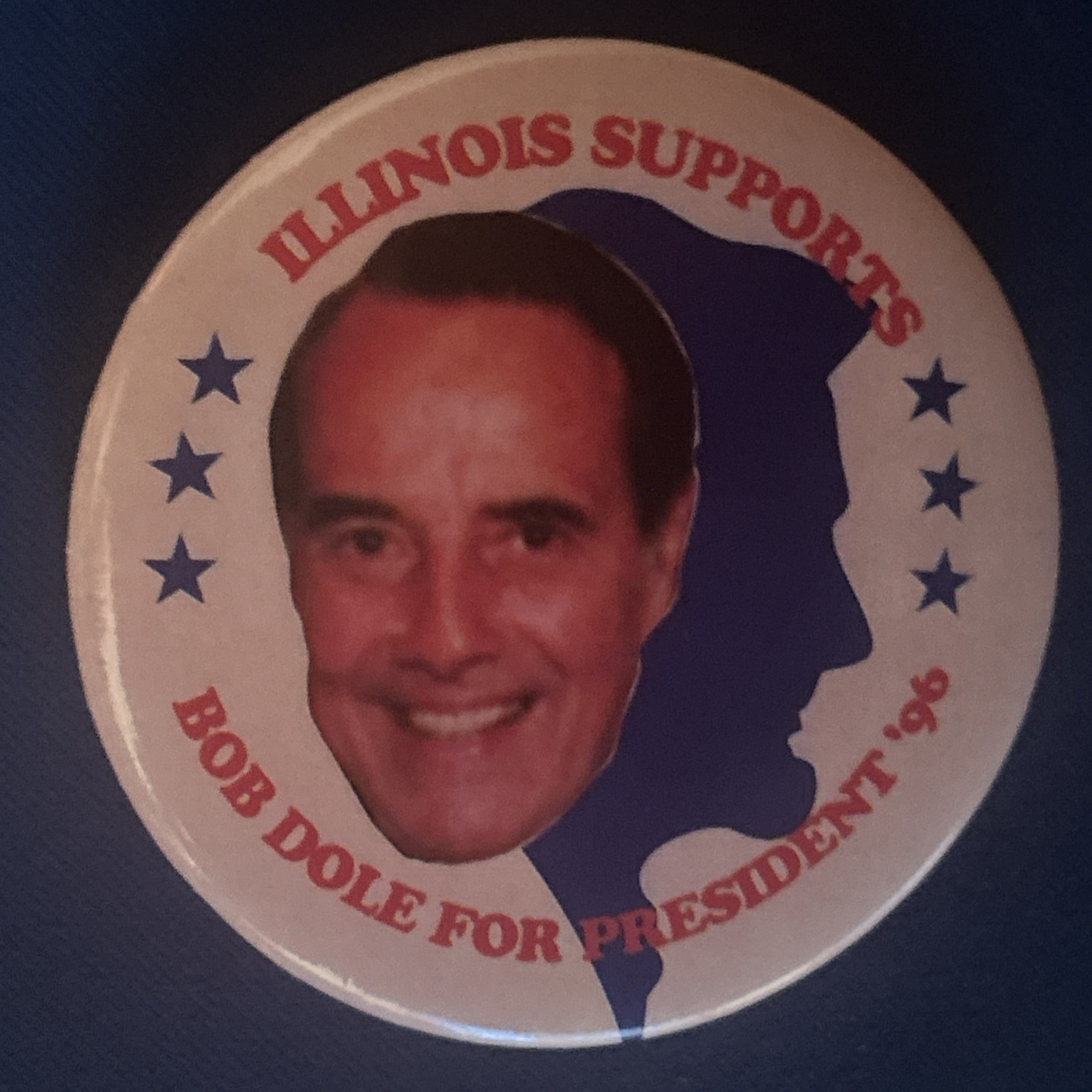 Illinois Supports Bob Dole President ‘96  2 1/2” pinback button pin