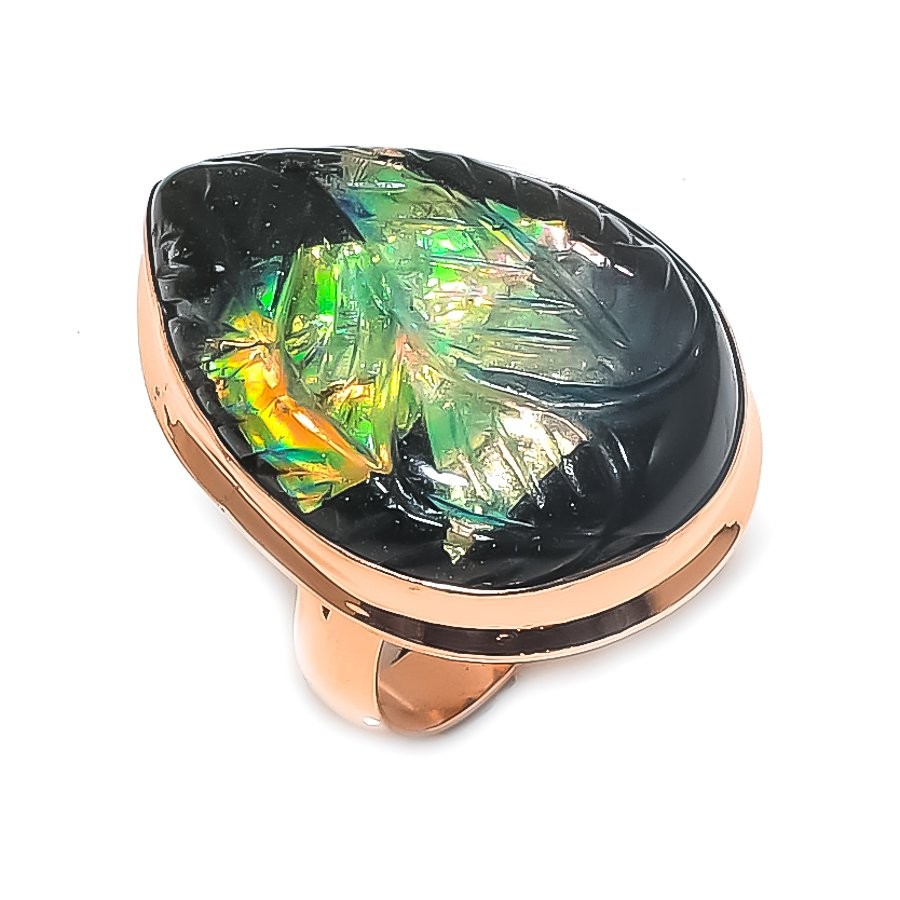 Ammolite Gemstone Copper Jewelry Ring Size 9 Gift for Her C767