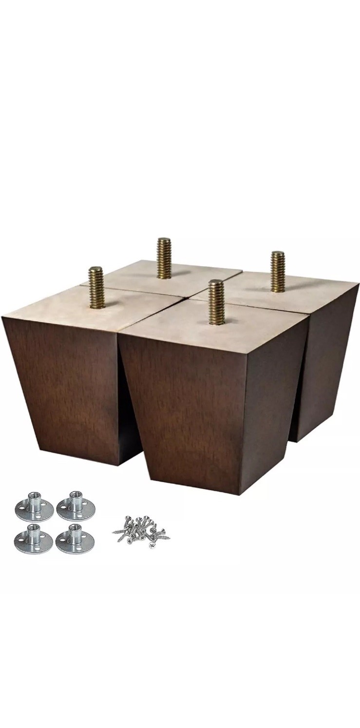 3" Wooden Furniture Legs Sofa Legs Pack of 4 Square Couch Legs Brown Mid-Cent