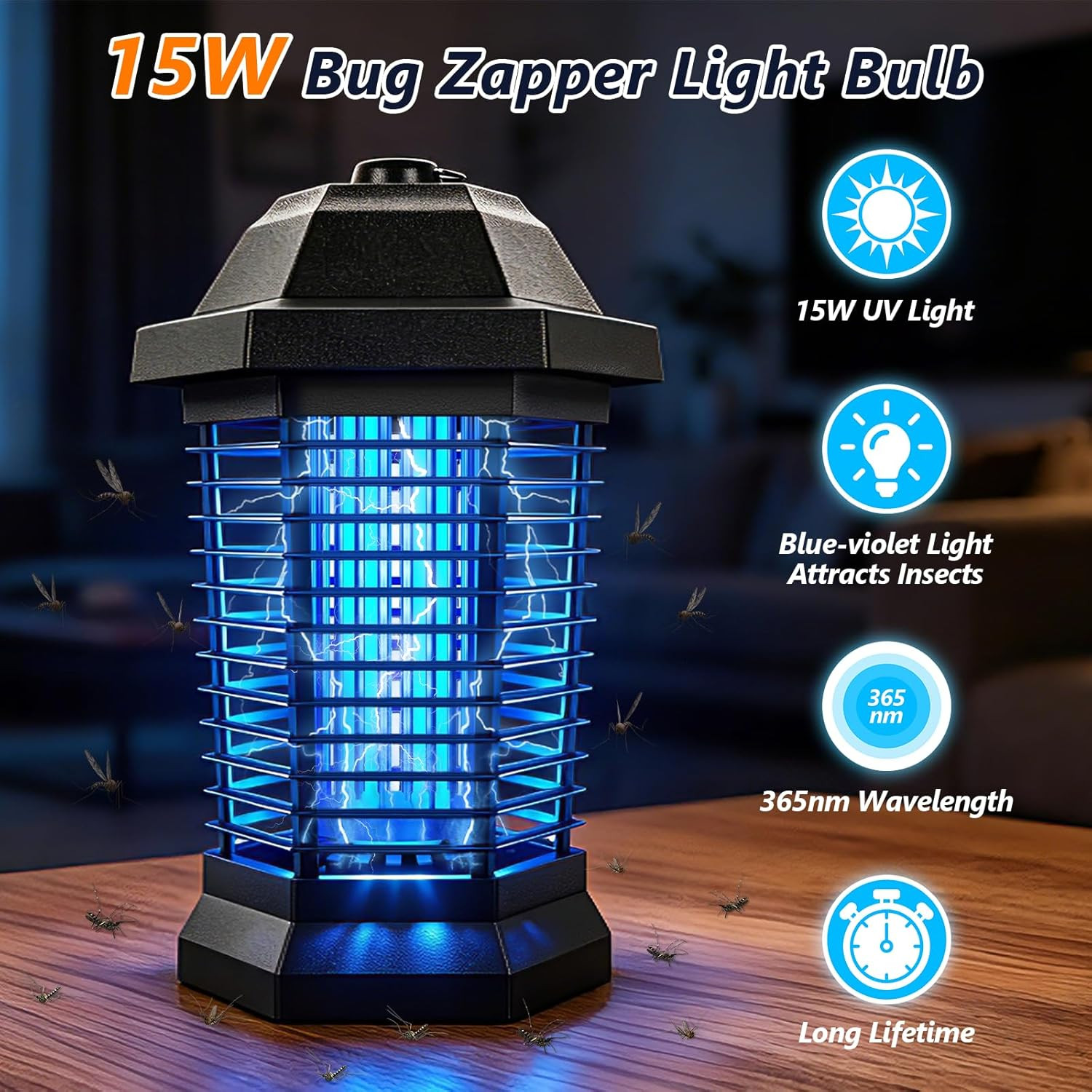 Bug Zapper Light Bulb Replacement for 15W Bug Zapper with 4-Pin Base, Ful 15W-BL