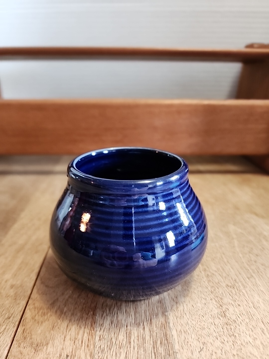 Small Glazed Cobalt Blue Planter, Art Pottery 4" x 3", Succulent
