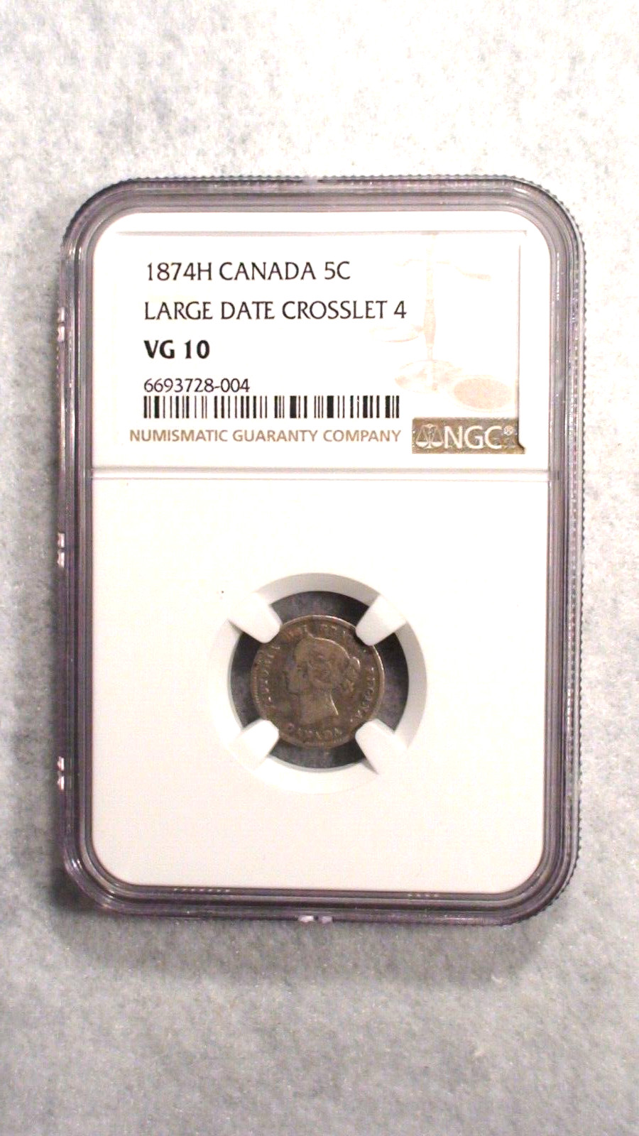 1874H Canada Five Cents NGC VG10 CIRCULATED SILVER 5C Coin BUY IT NOW!