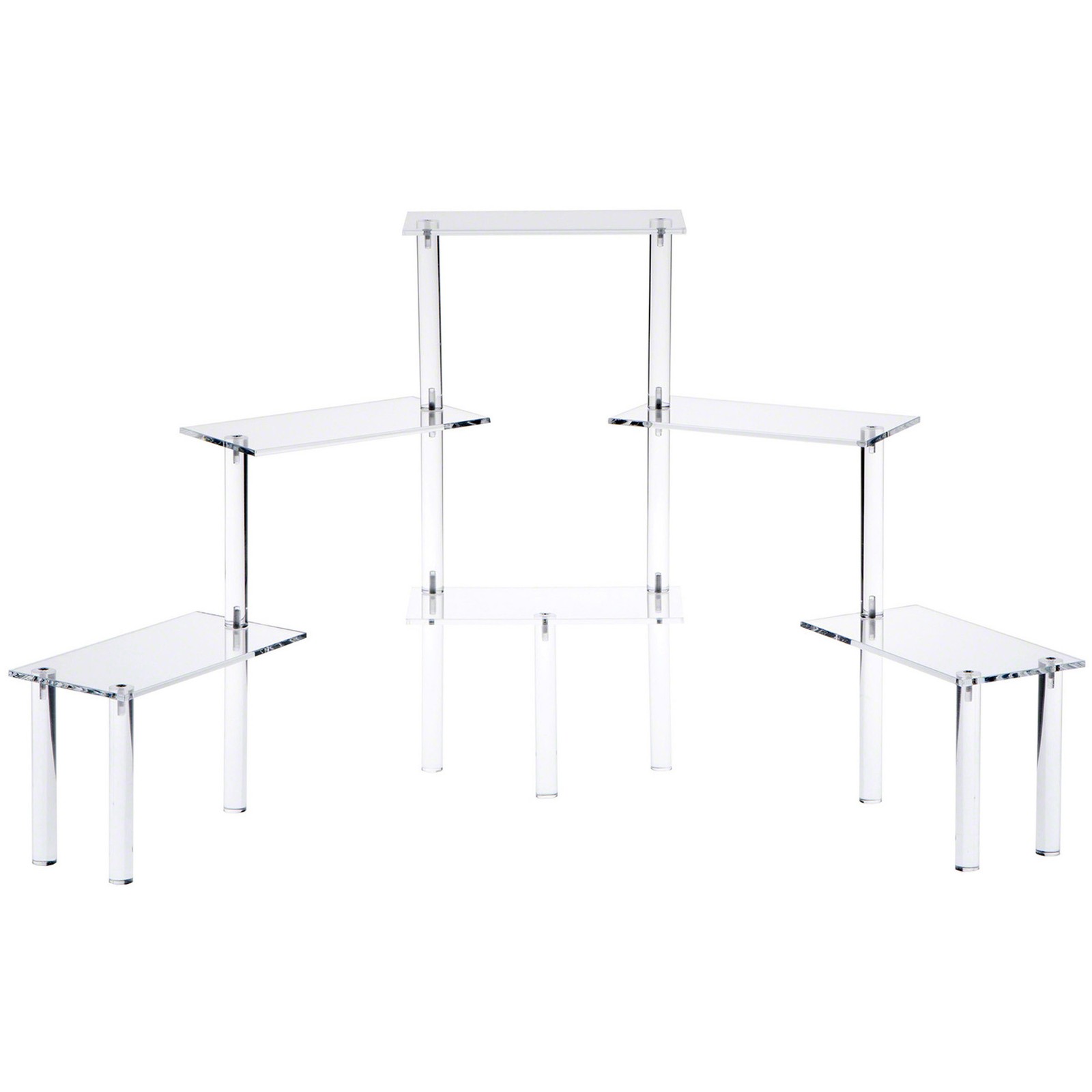 Plymor Clear Acrylic Rectangular 6-Platform Multi-Item Riser, 18.75" H x 39" W