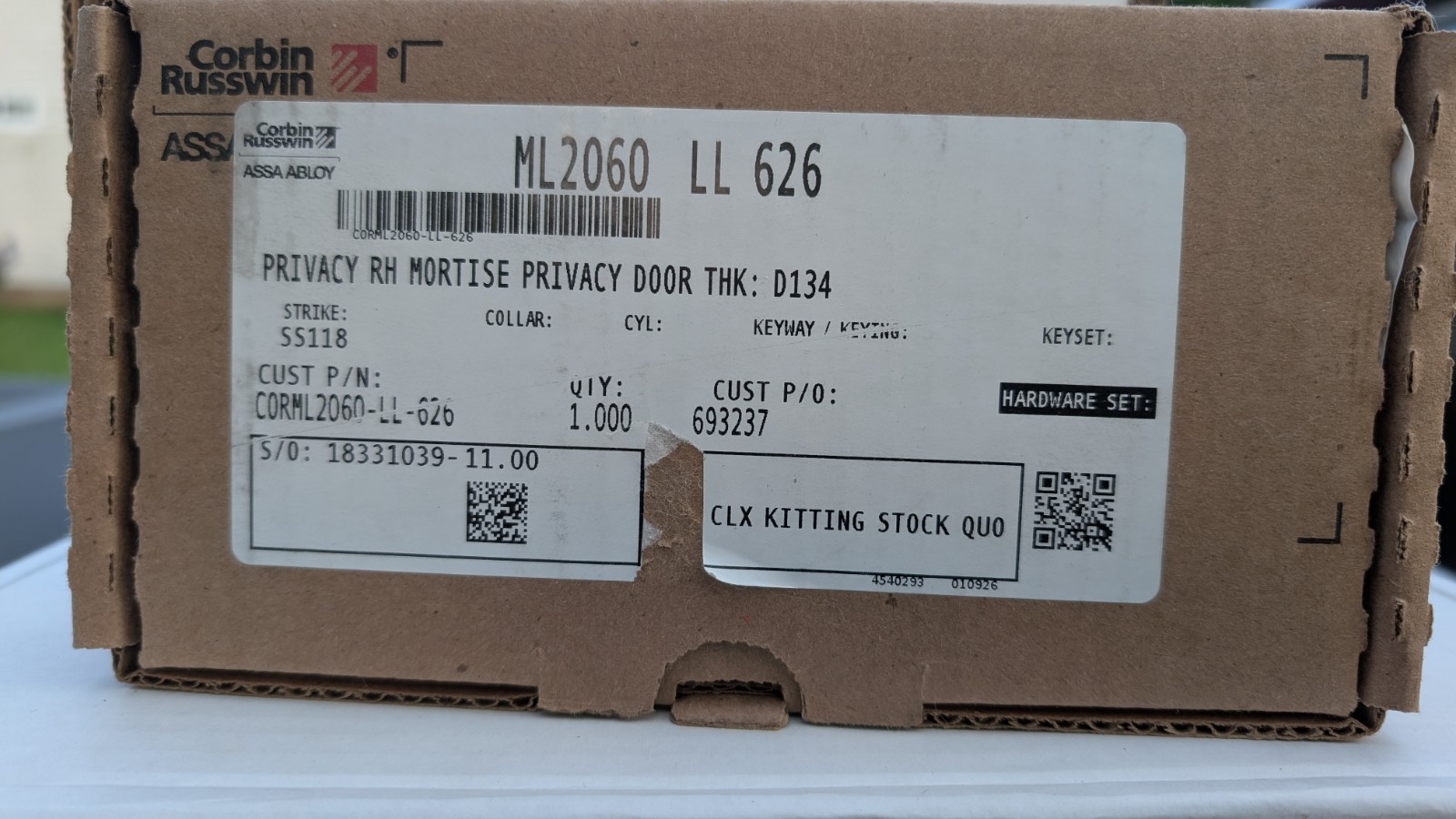 CORBIN RUSSWIN ML2060 LL 626 Passage Mortise Lock Body Satin Chrome