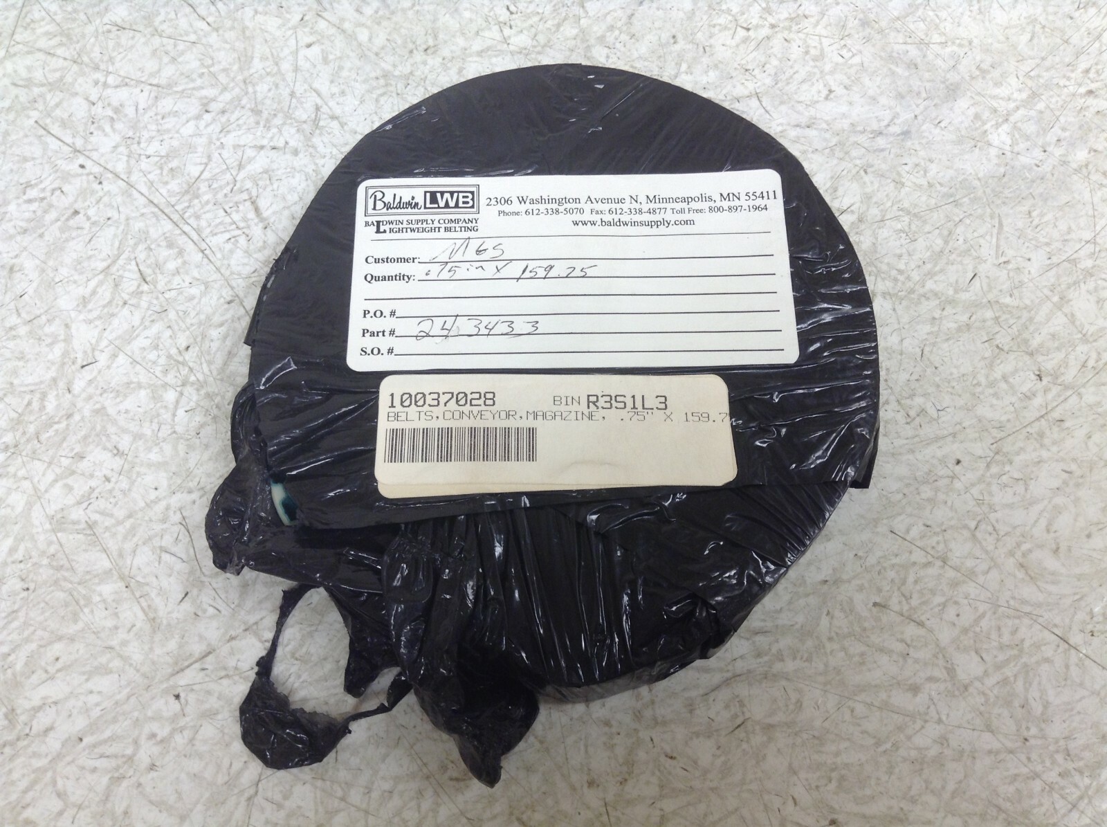Baldwin LWB 243433 10037028 Conveyor Belt .75" Wide x 159.7" Long Cleated New
