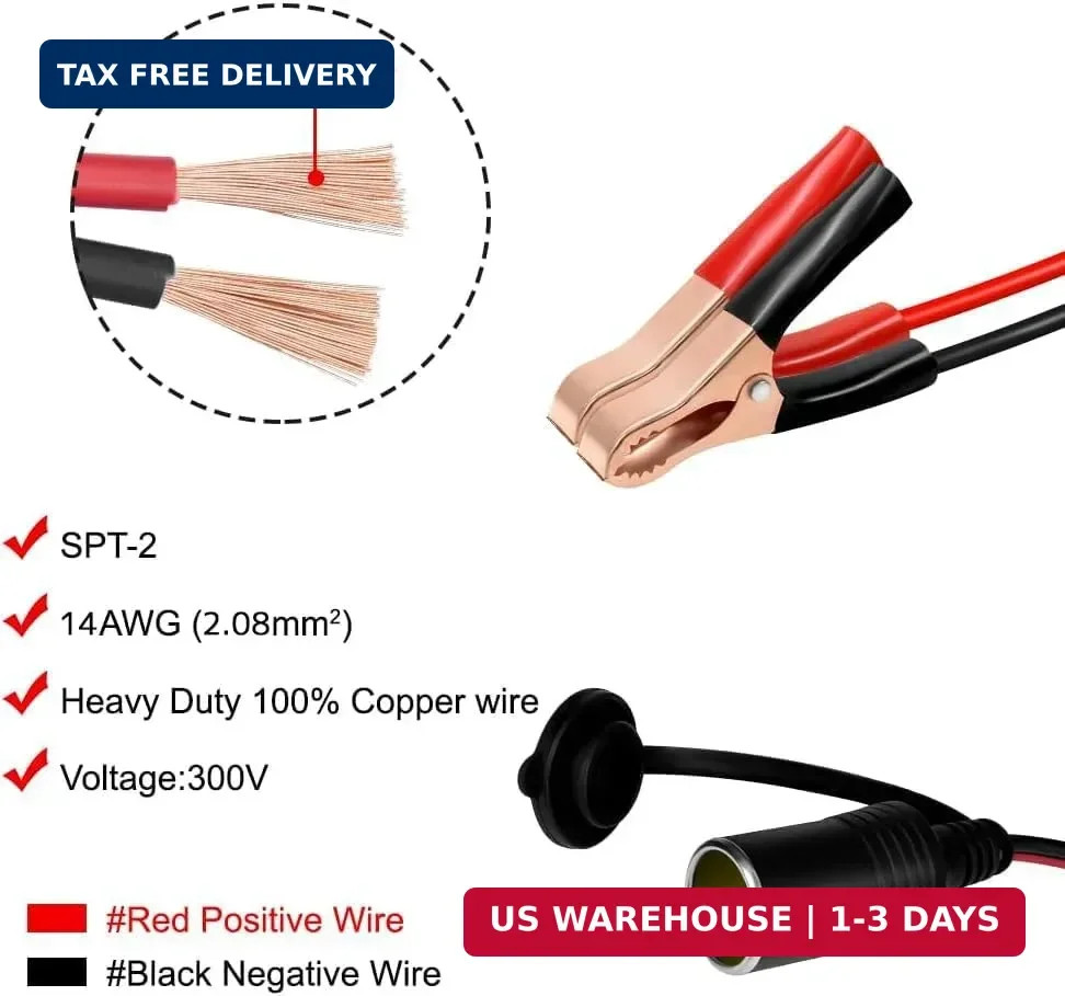 Cigarette Lighter Socket with Battery Alligator Clip, Female Cigarette Li