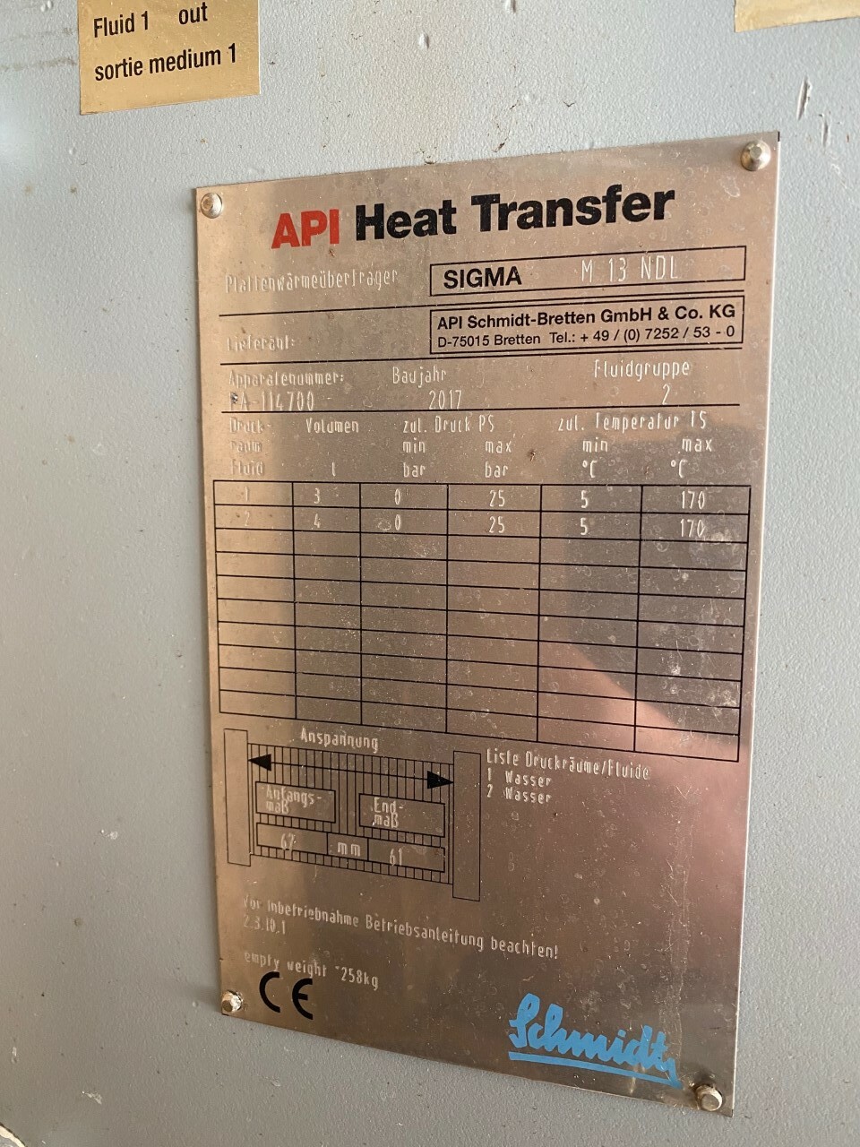 API plate heat exchanger SIGMA M13NDL 25bar max 170c max