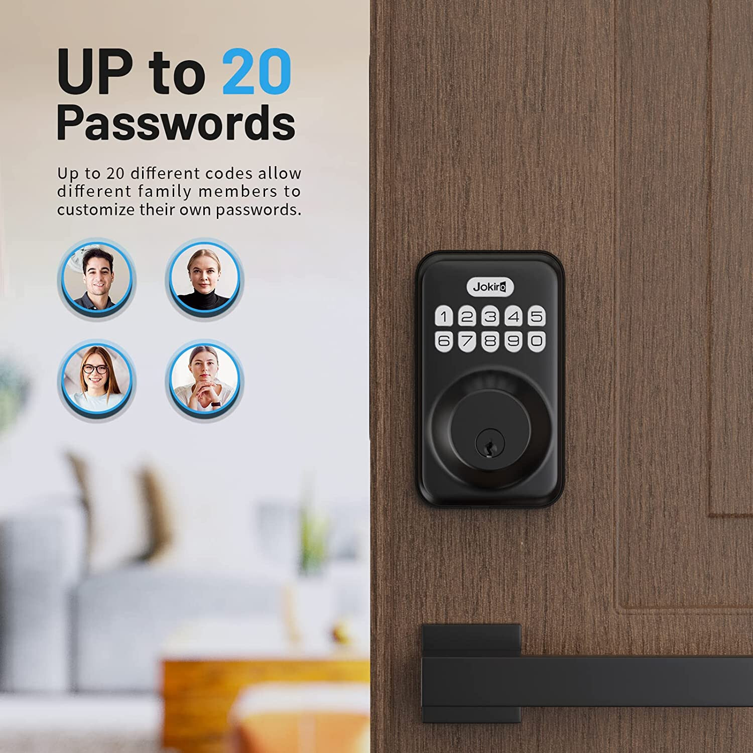 Smart Lock Keypad Deadbolt Auto Lock, 20 Codes, Anti-Peep, Guest Code, WiFi, App