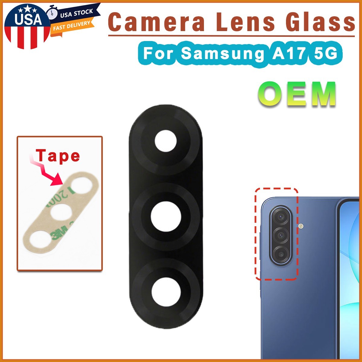 OEM Rear Back Camera Lens Glass w/Adhesive For Samsung Galaxy A17 5G A176 NEW