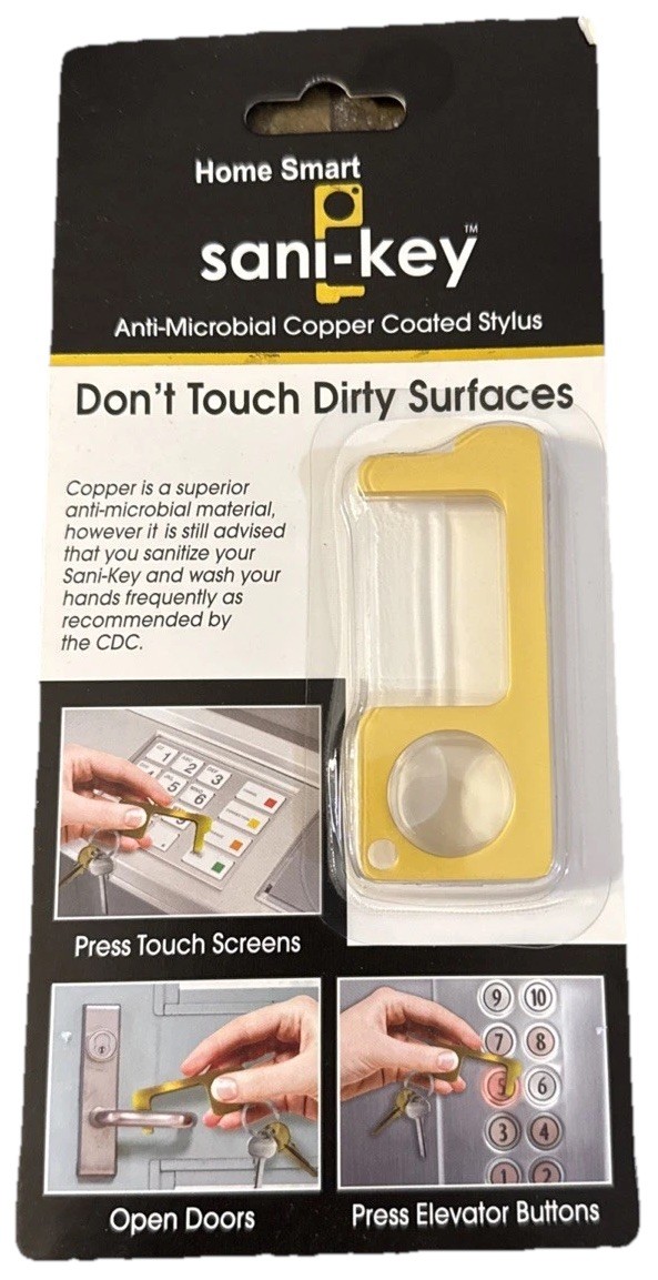 NEW Germ Free Antimicrobial Brass Touch Free Sani-key Keychain Pulling Door Open